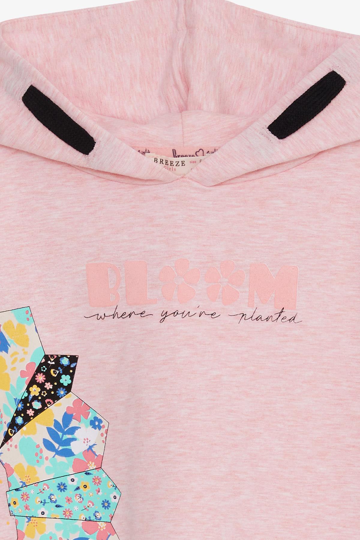 Breeze Kız Çocuk Sweatshirt Renkli Çiçek Baskılı Somon Melanj (8-14 Yaş)