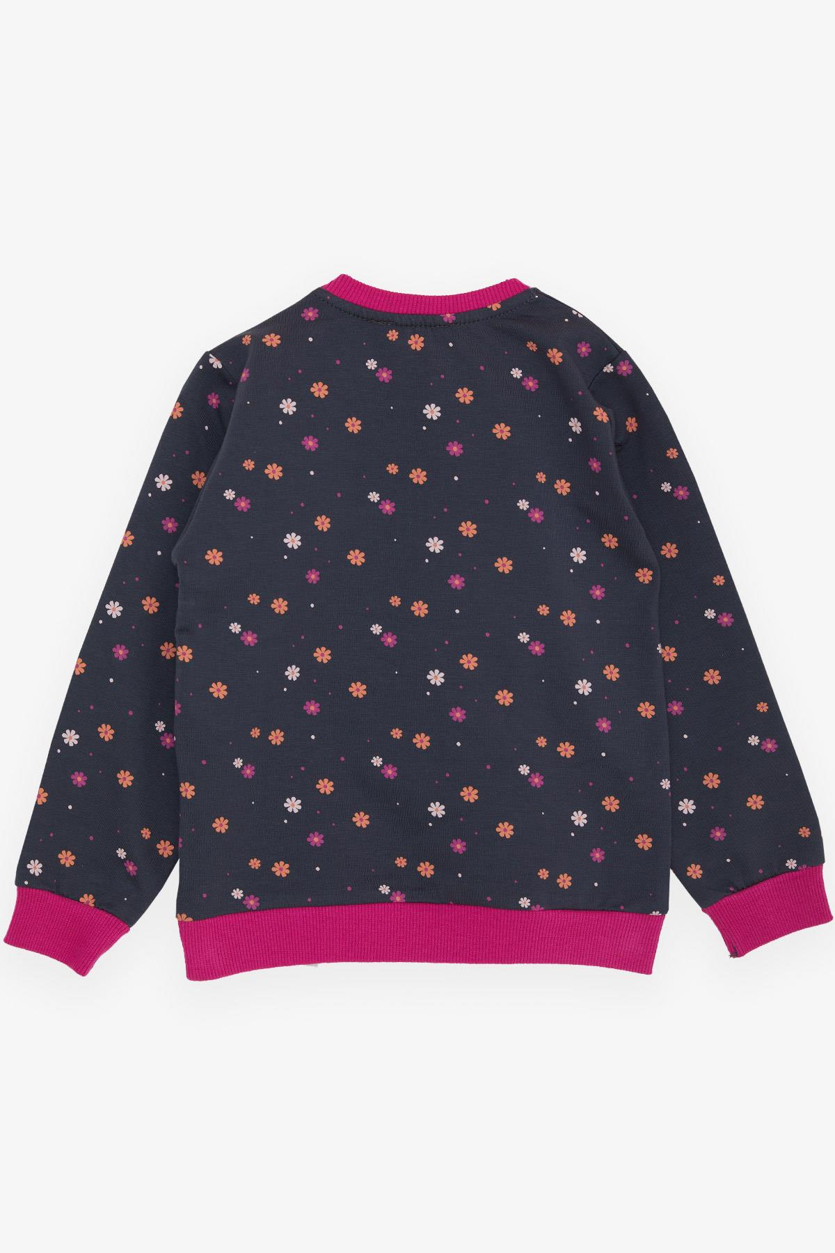 Breeze Kız Çocuk Sweatshirt Renkli Çiçek Desenli Antrasit (1.5-5 Yaş)