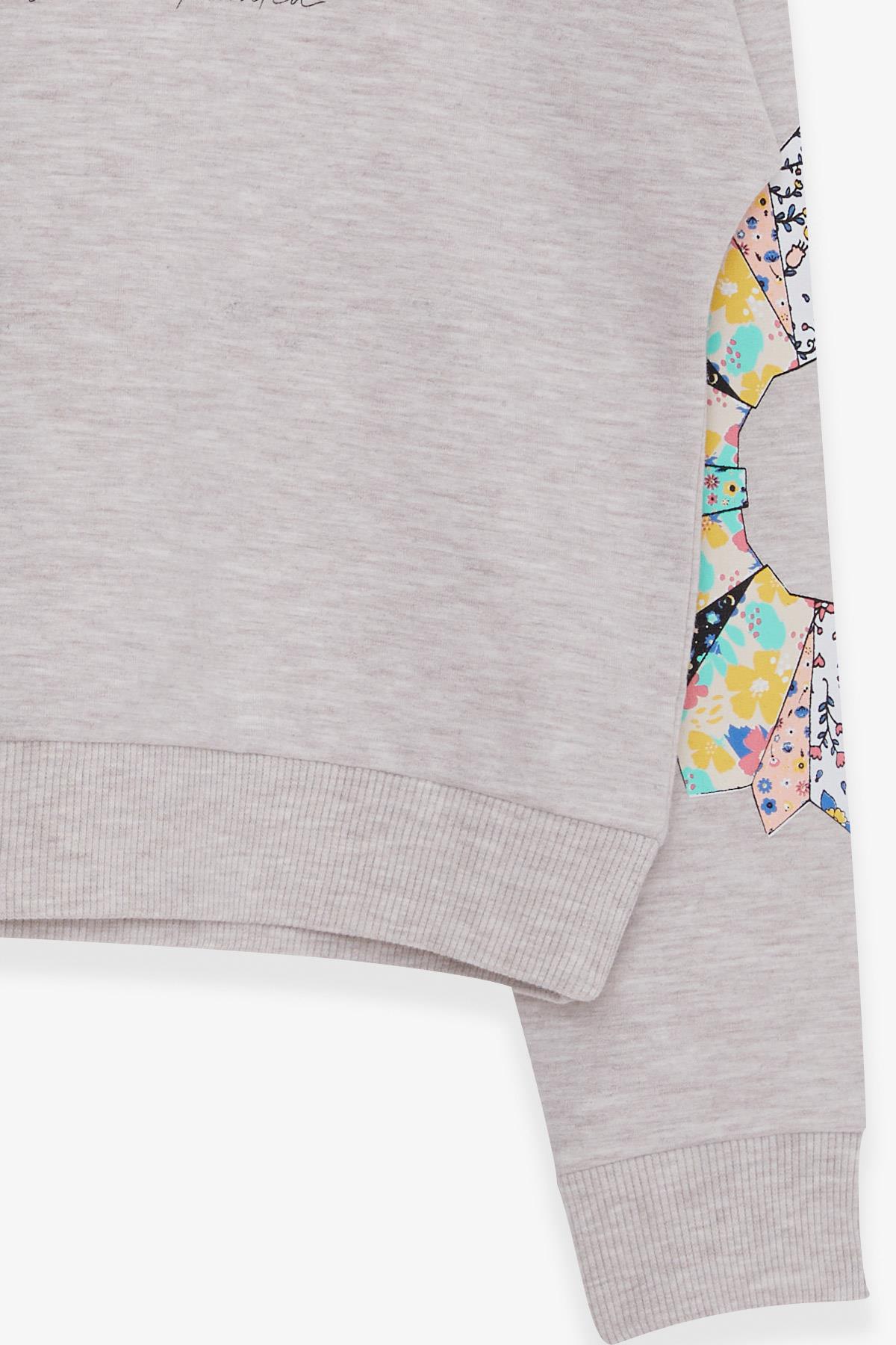 Breeze Kız Çocuk Sweatshirt Renkli Çiçek Baskılı Bej Melanj (8-14 Yaş)