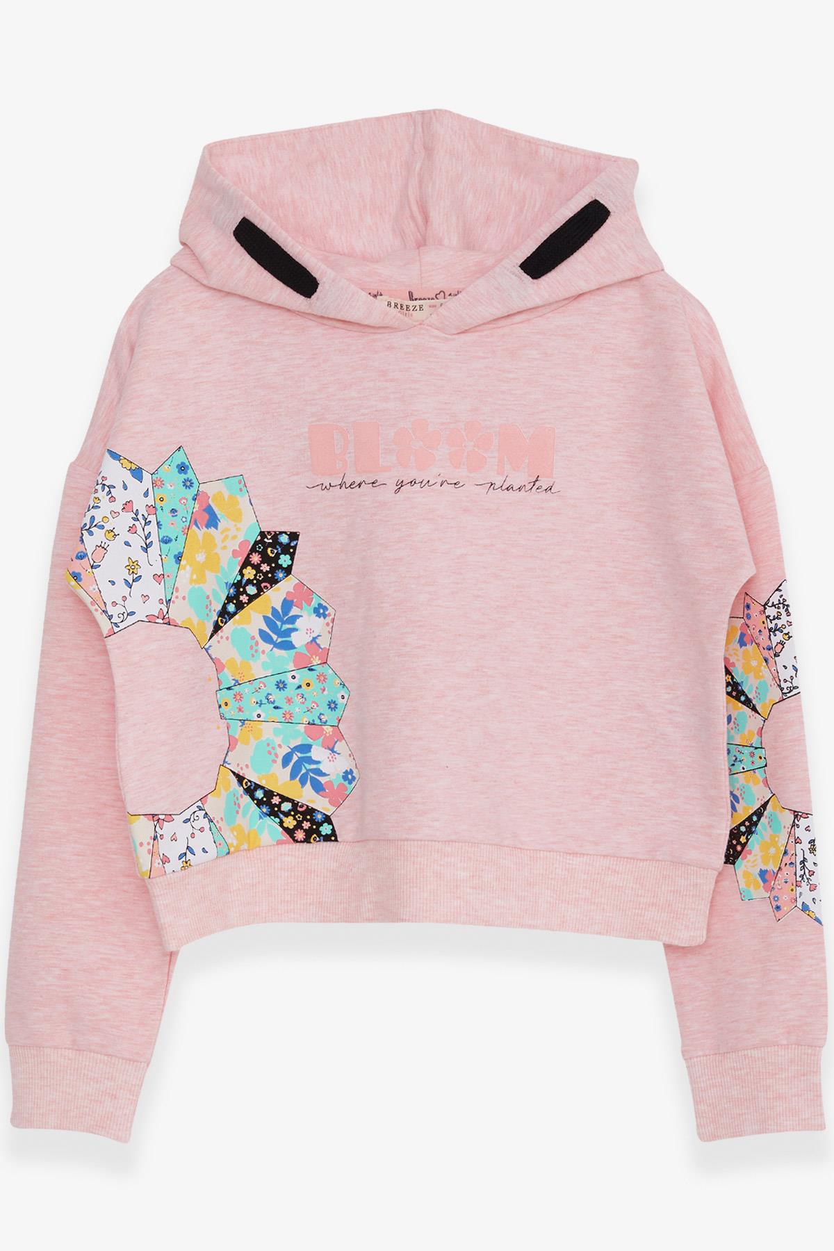 Breeze Kız Çocuk Sweatshirt Renkli Çiçek Baskılı Somon Melanj (8-14 Yaş)