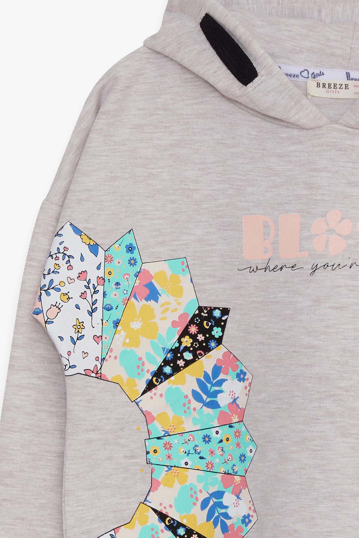 Breeze Kız Çocuk Sweatshirt Renkli Çiçek Baskılı Bej Melanj (8-14 Yaş)