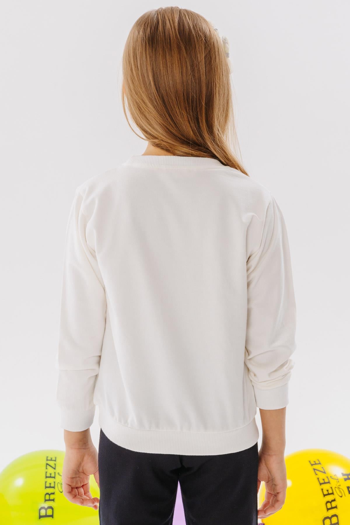 Breeze Kız Çocuk Sweatshirt Renkli Fiyonk Aksesuarlı Yazı Baskılı Ekru (3-4 Yaş)