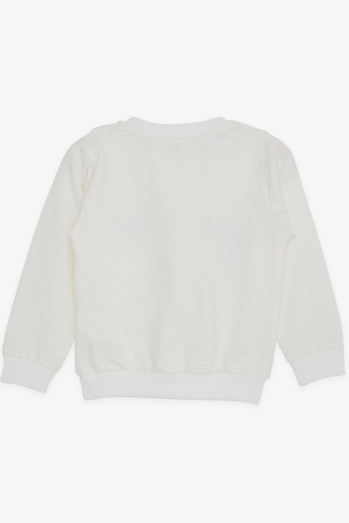 Breeze Kız Çocuk Sweatshirt Renkli Fiyonk Aksesuarlı Yazı Baskılı Ekru (3-8 Yaş)