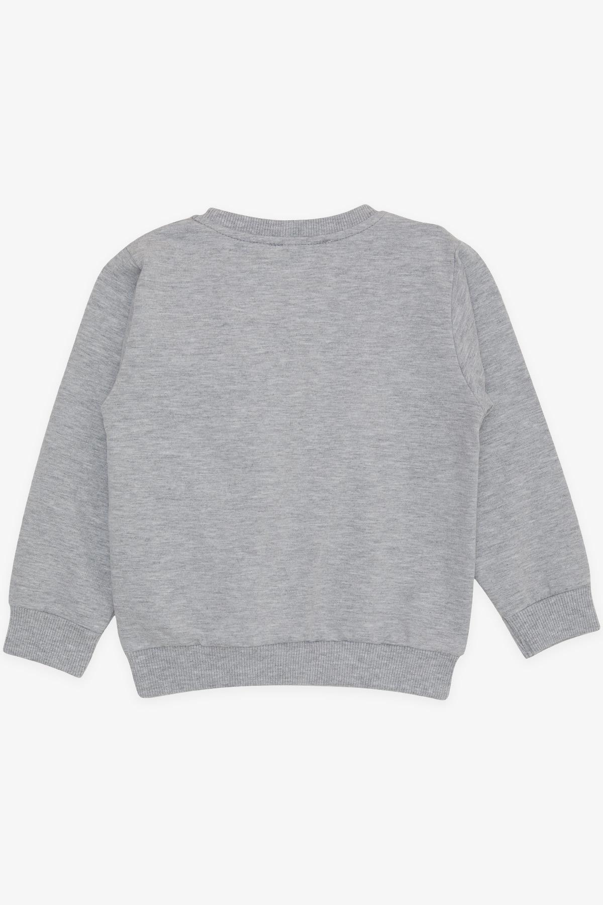 Breeze Kız Çocuk Sweatshirt Renkli Fiyonk Aksesuarlı Yazı Baskılı Gri Melanj (3-8 Yaş)