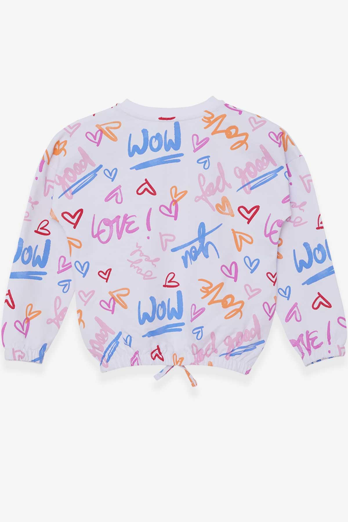 Breeze Kız Çocuk Sweatshirt Renkli Kalp Baskılı Beyaz (8-12 Yaş)