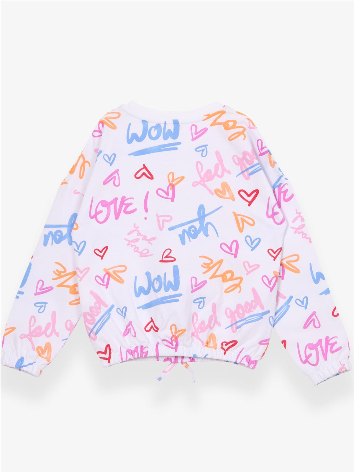Breeze Kız Çocuk Sweatshirt Renkli Kalp Baskılı Beyaz (8-12 Yaş)