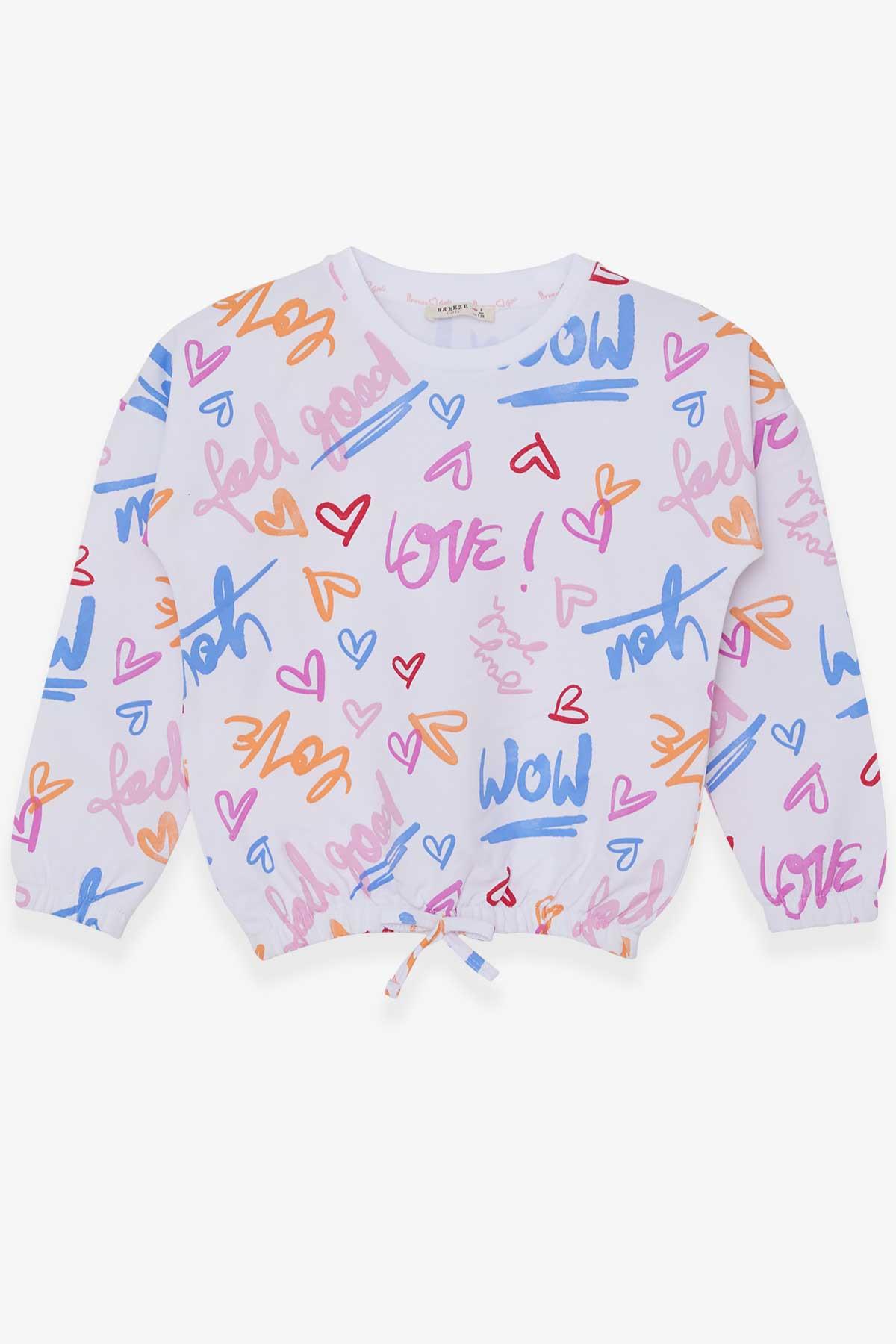 Breeze Kız Çocuk Sweatshirt Renkli Kalp Baskılı Beyaz (8-12 Yaş)