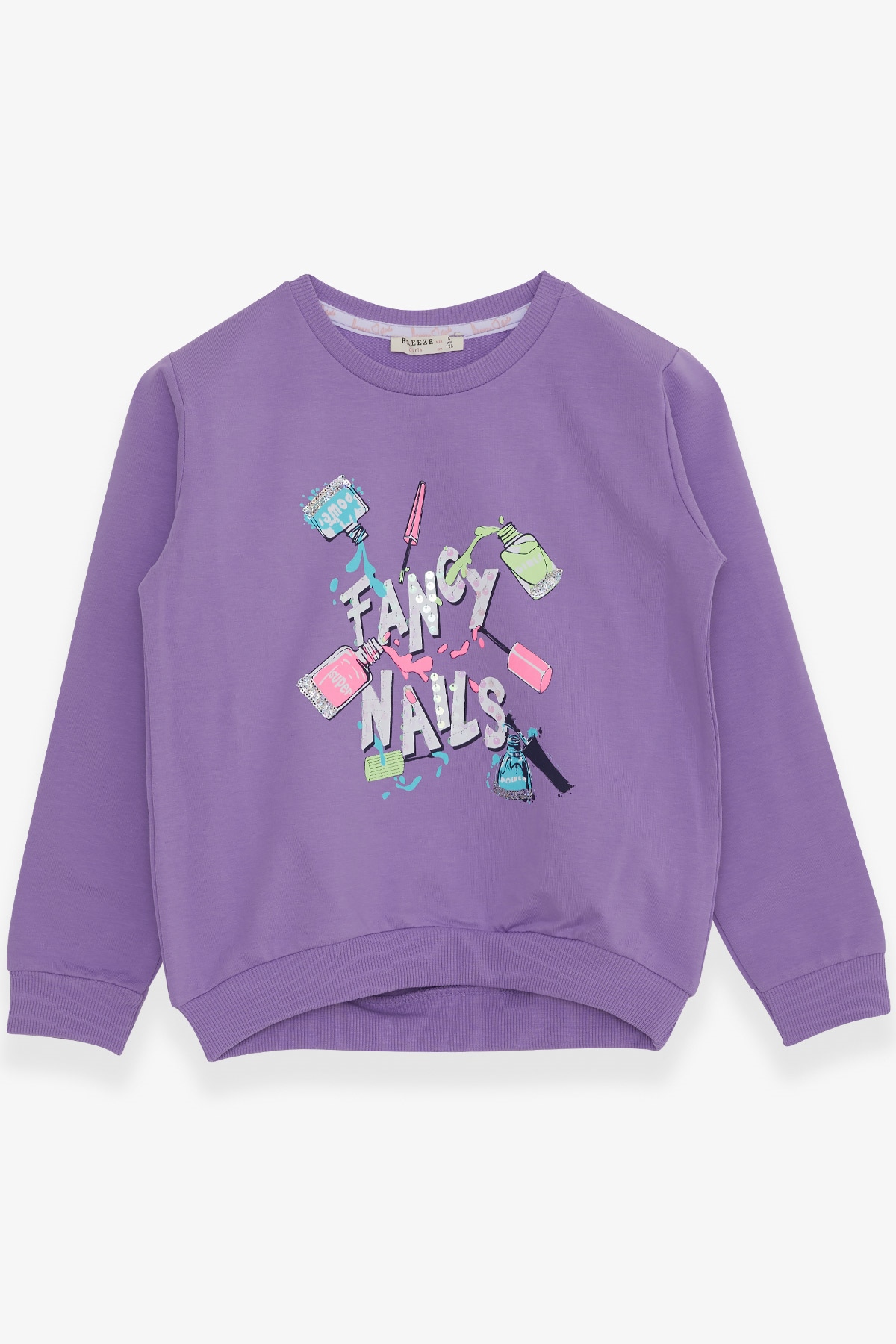 Breeze Kız Çocuk Sweatshirt Renkli Oje Baskılı Lila (6-10 Yaş)