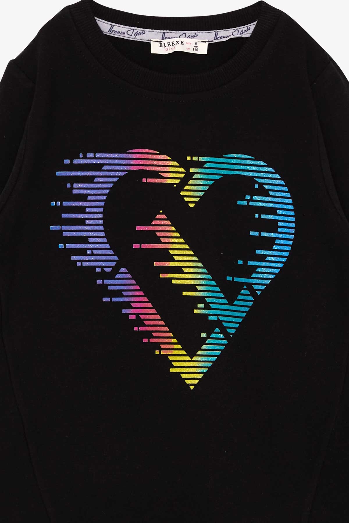 Breeze Kız Çocuk Sweatshirt Renkli Simli Kalp Baskılı Siyah (6-12 Yaş)