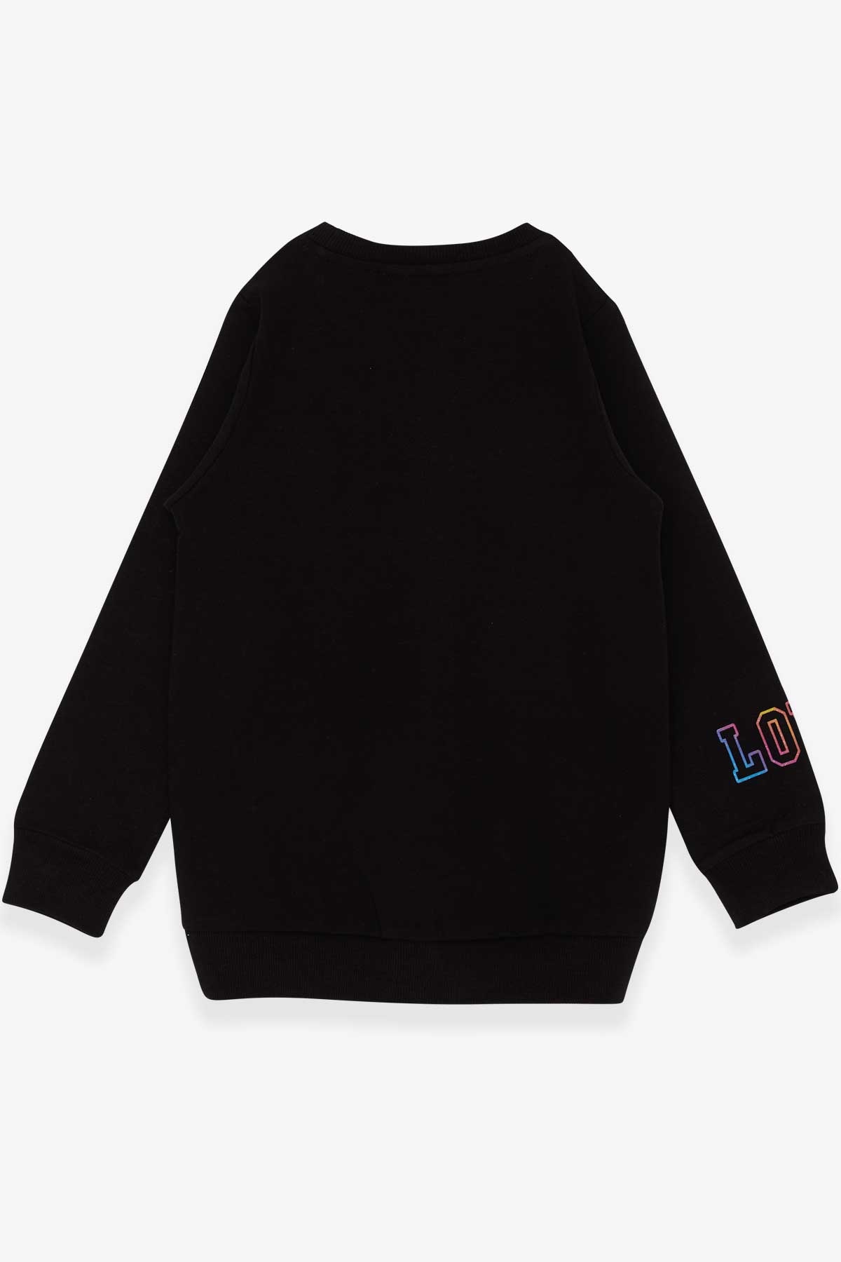 Breeze Kız Çocuk Sweatshirt Renkli Simli Kalp Baskılı Siyah (6-12 Yaş)
