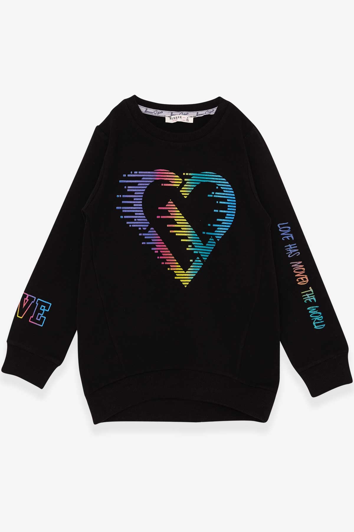 Breeze Kız Çocuk Sweatshirt Renkli Simli Kalp Baskılı Siyah (6-12 Yaş)