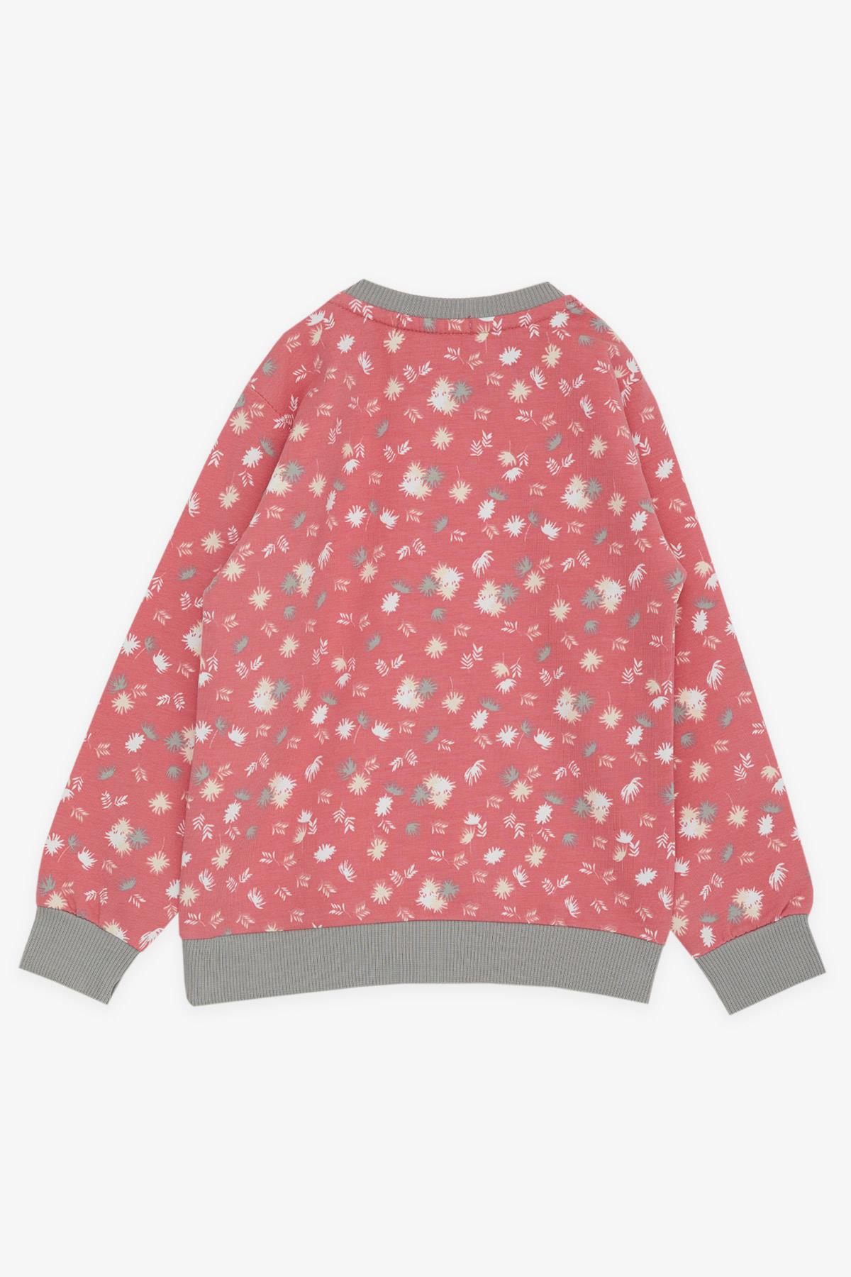 Breeze Kız Çocuk Sweatshirt Renkli Yaprak Desenli Mercan (1.5-5 Yaş)
