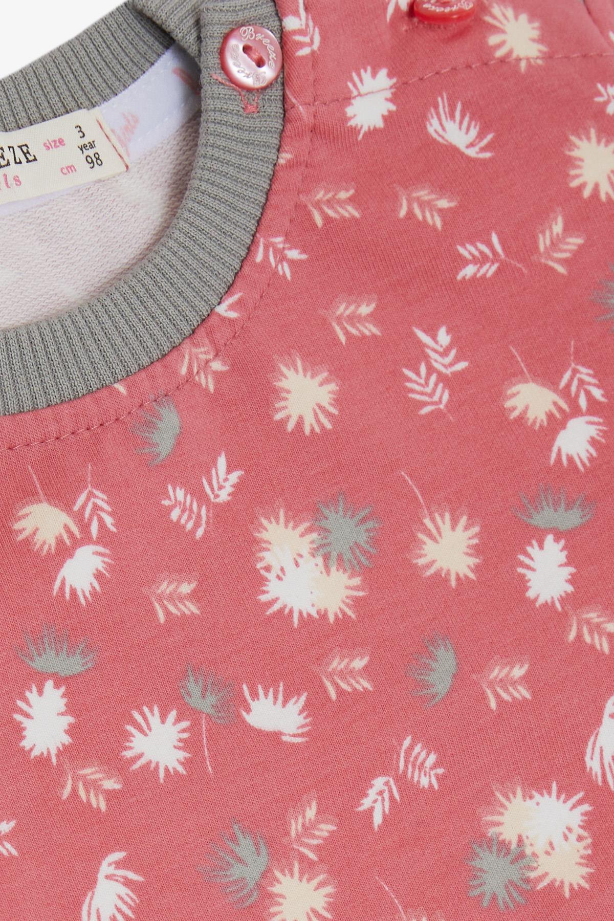 Breeze Kız Çocuk Sweatshirt Renkli Yaprak Desenli Mercan (1.5-5 Yaş)