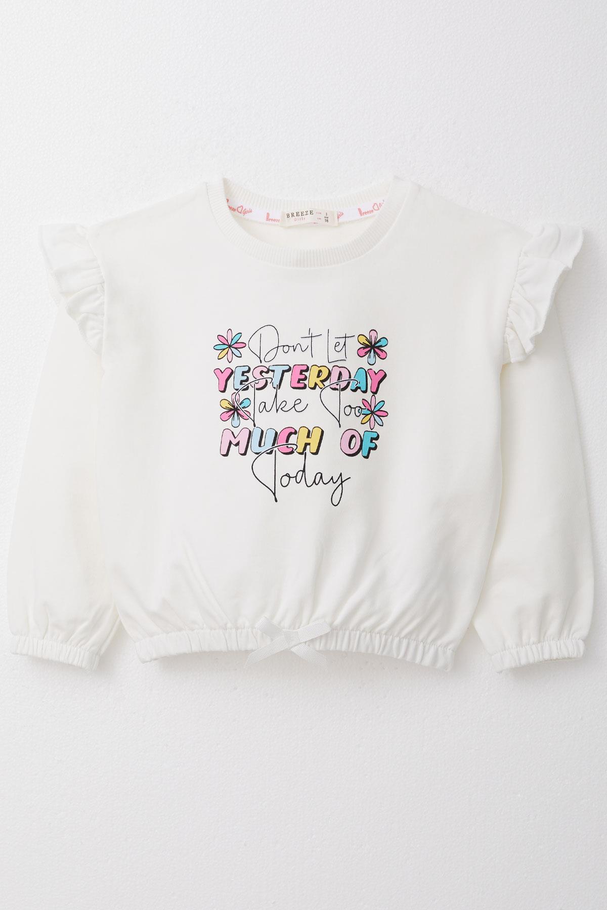 Breeze Kız Çocuk Sweatshirt Renkli Yazı Baskılı Beli Lastikli Ekru (3-7 Yaş)