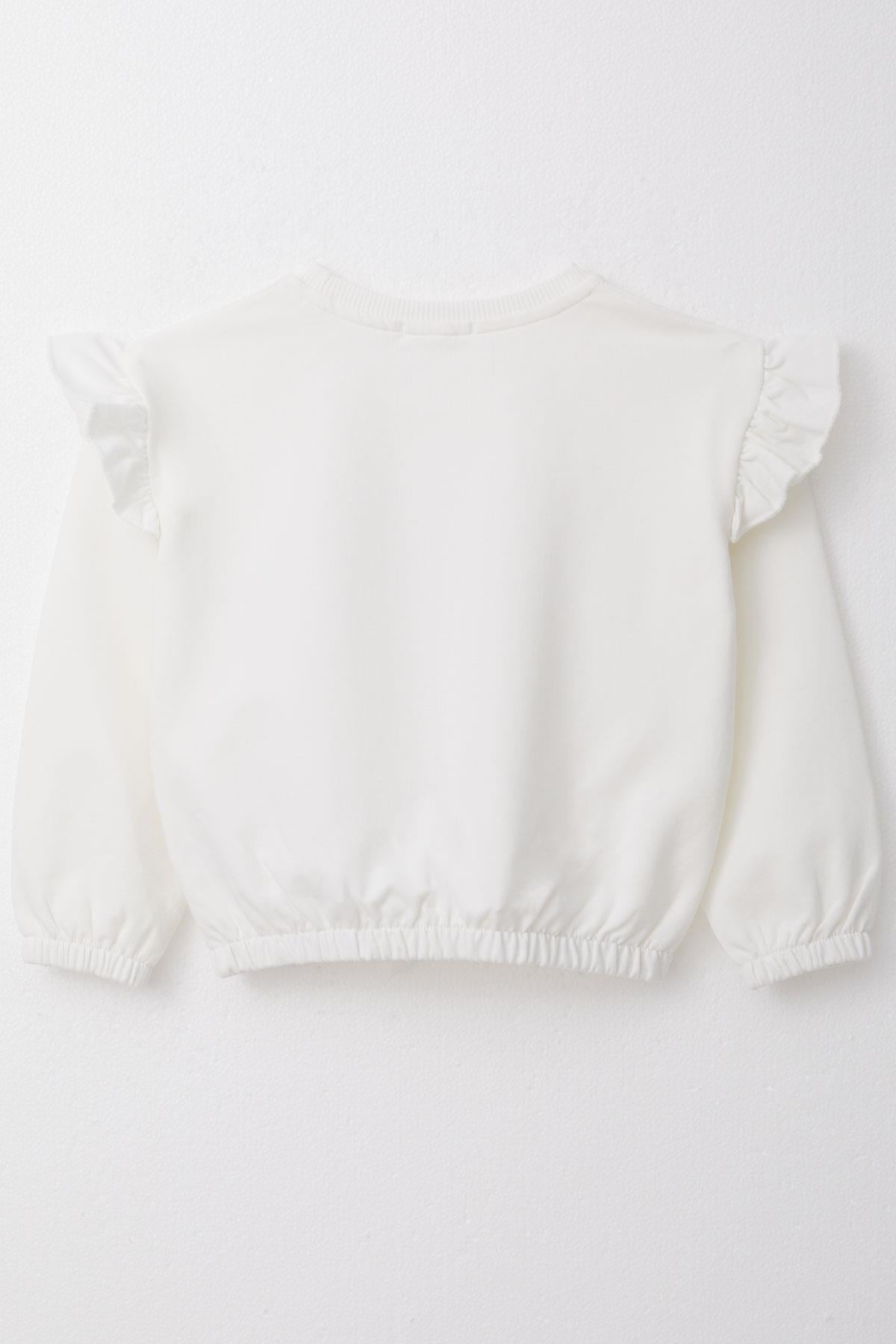Breeze Kız Çocuk Sweatshirt Renkli Yazı Baskılı Beli Lastikli Ekru (3-7 Yaş)