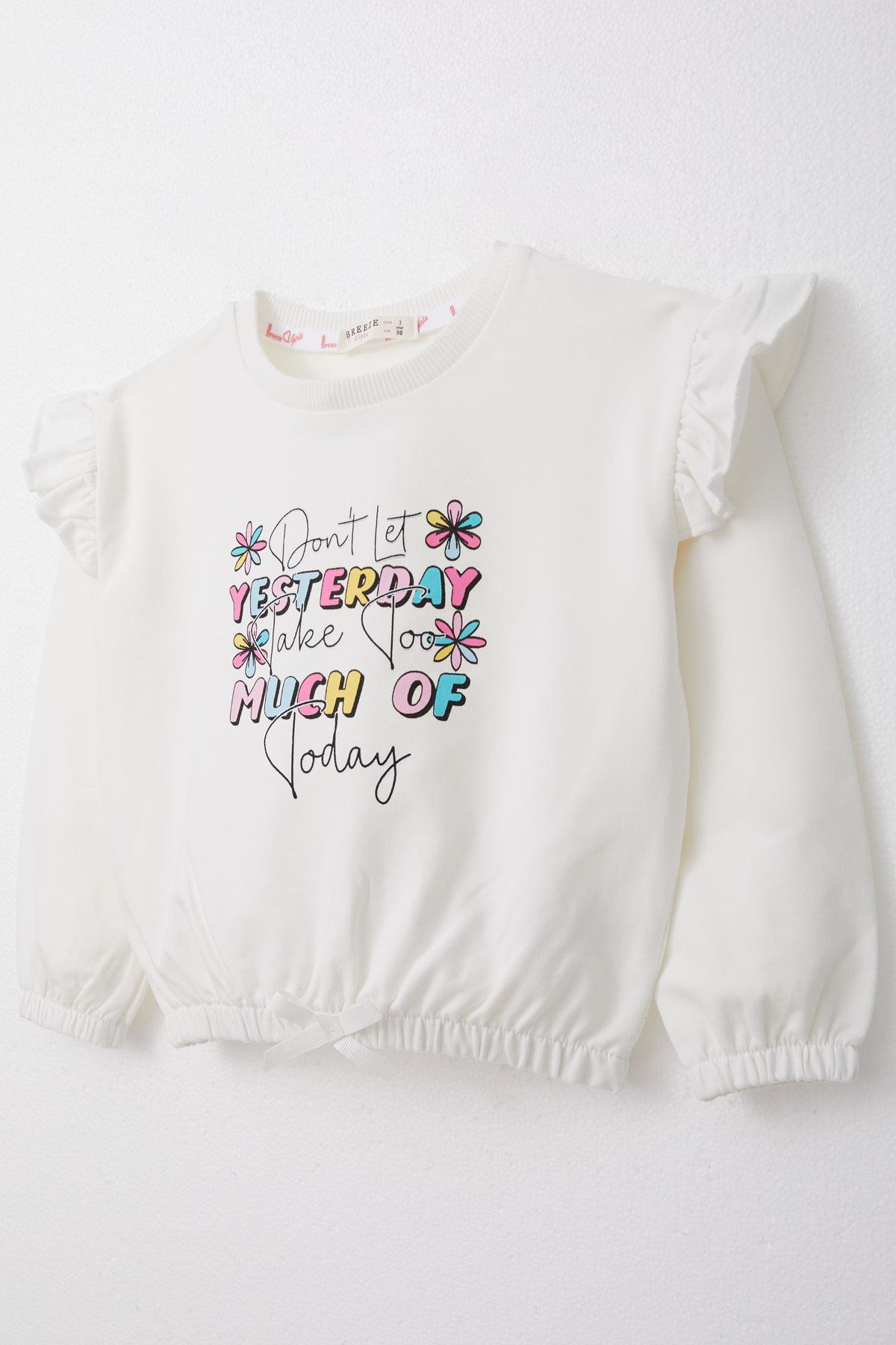 Breeze Kız Çocuk Sweatshirt Renkli Yazı Baskılı Beli Lastikli Ekru (3-7 Yaş)