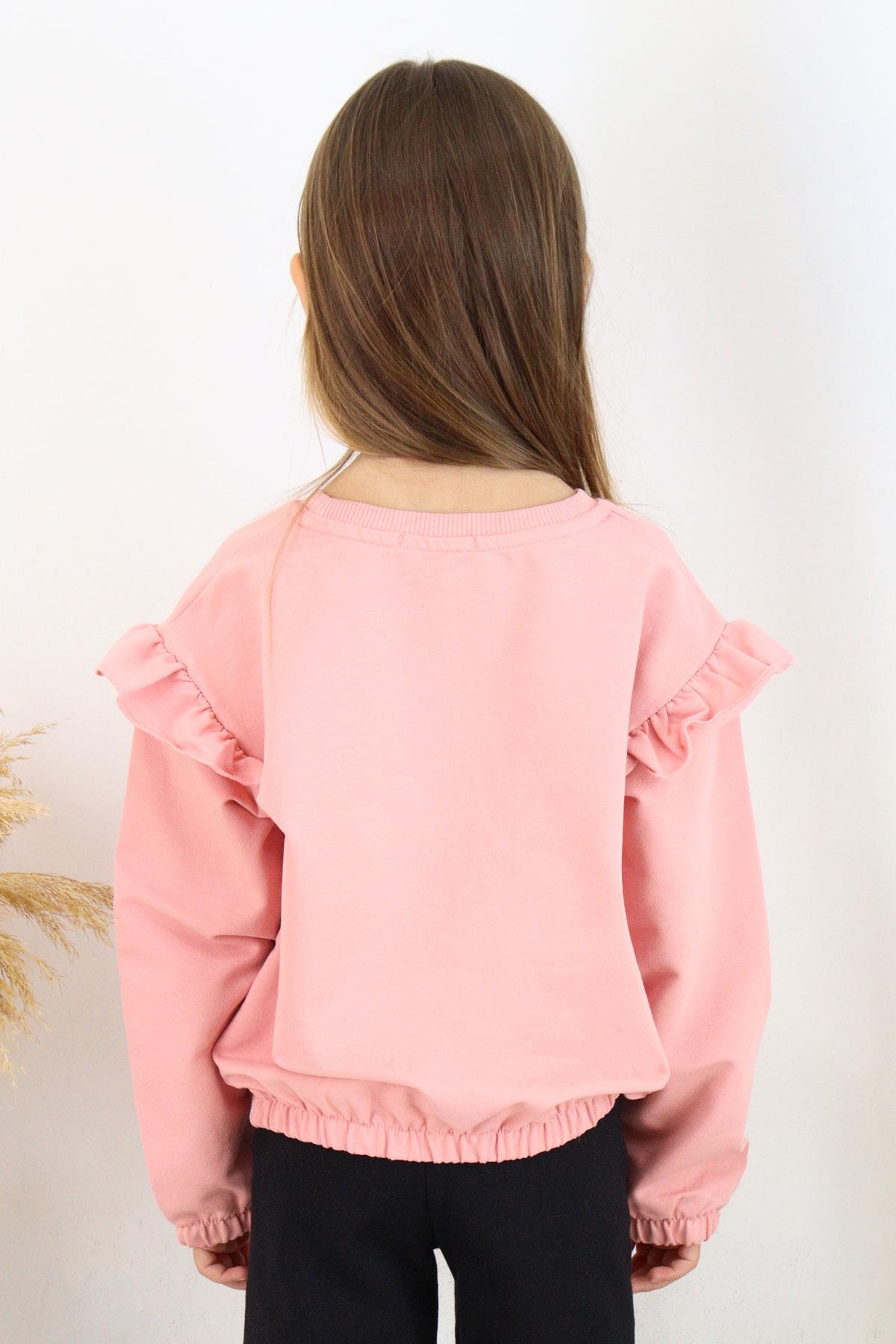 Breeze Kız Çocuk Sweatshirt Renkli Yazı Baskılı Beli Lastikli Gülkurusu (3-7 Yaş)