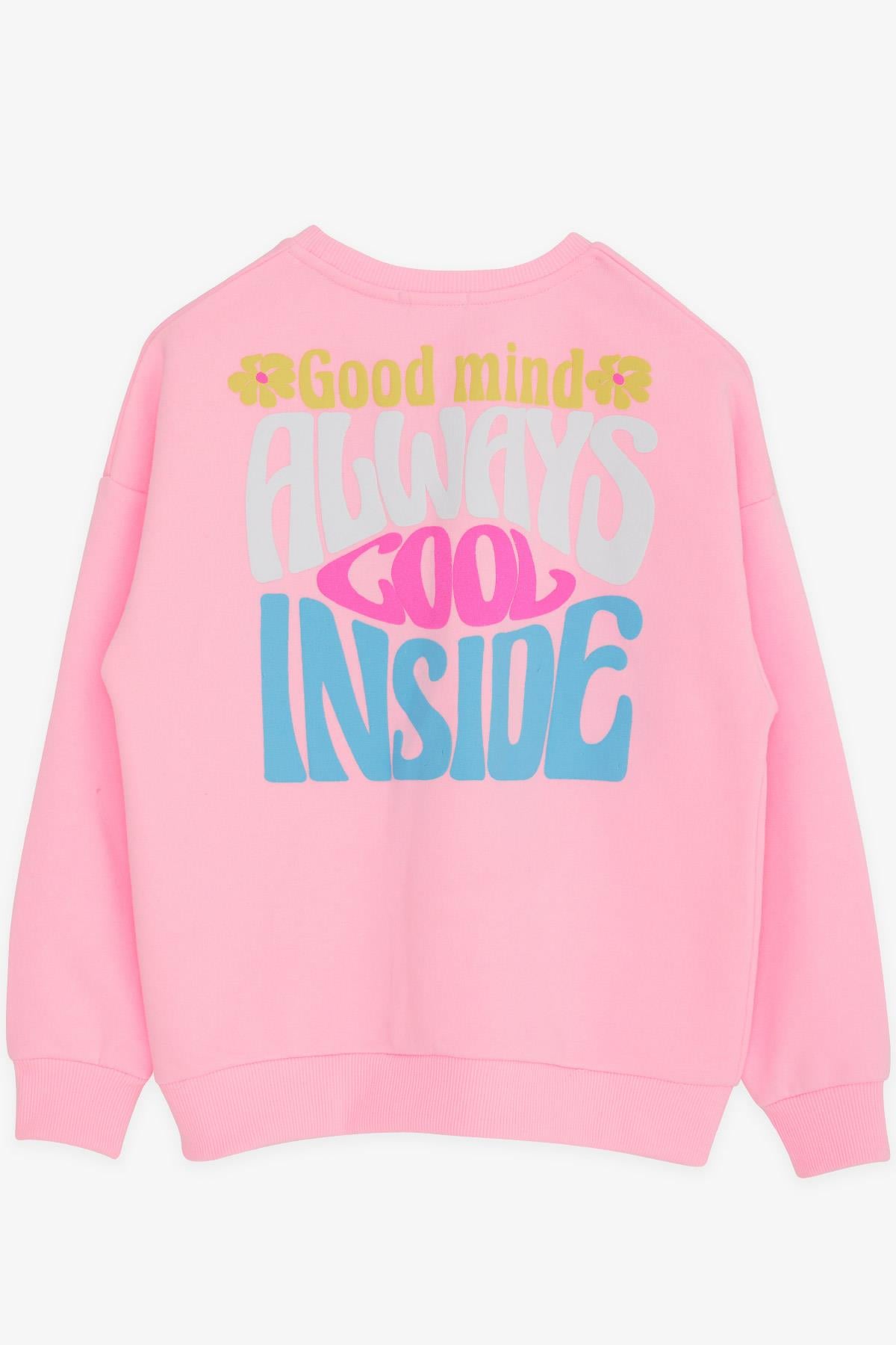 Breeze Kız Çocuk Sweatshirt Renkli Yazı Baskılı Pudra (8-14 Yaş)