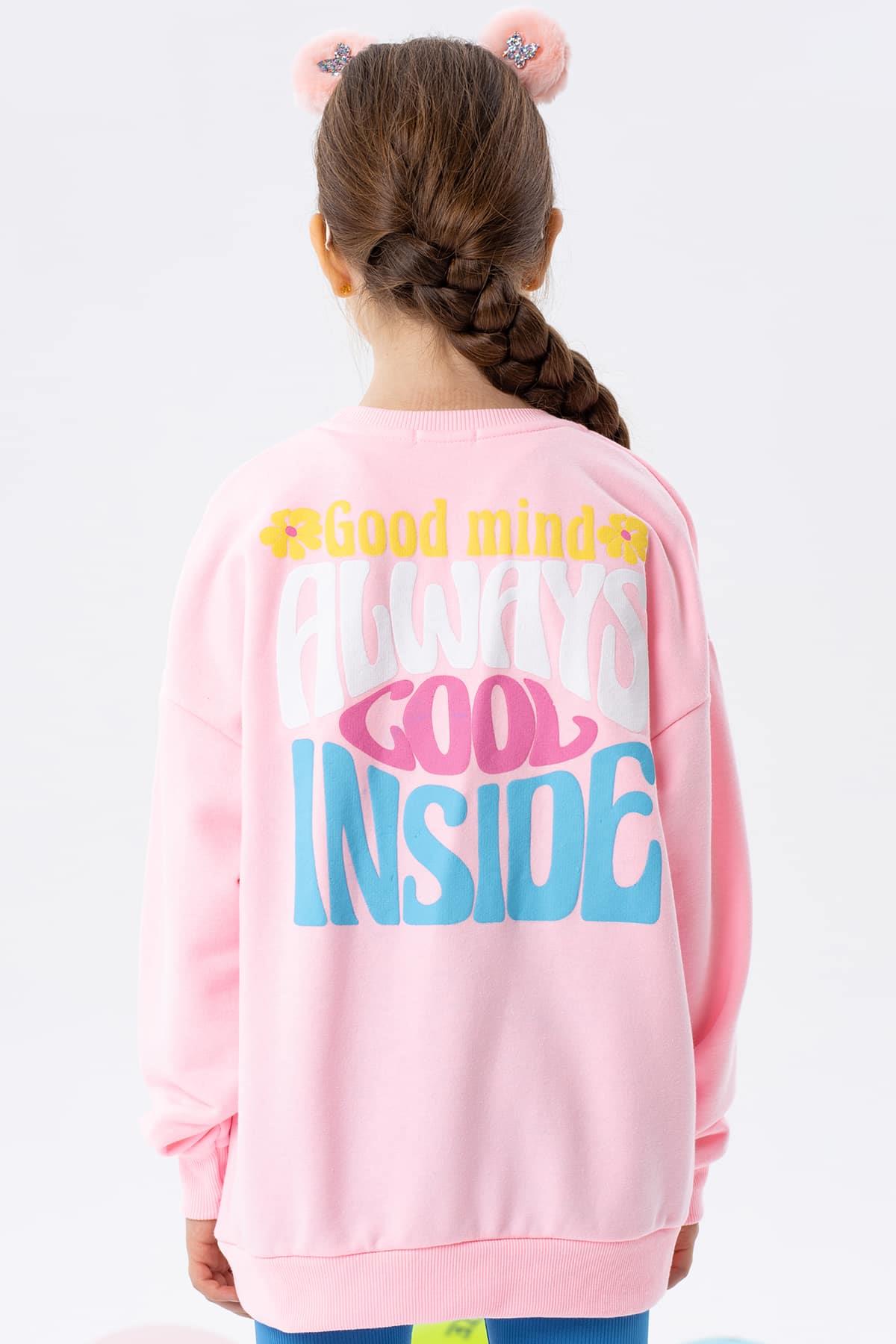 Breeze Kız Çocuk Sweatshirt Renkli Yazı Baskılı Pudra (8-14 Yaş)