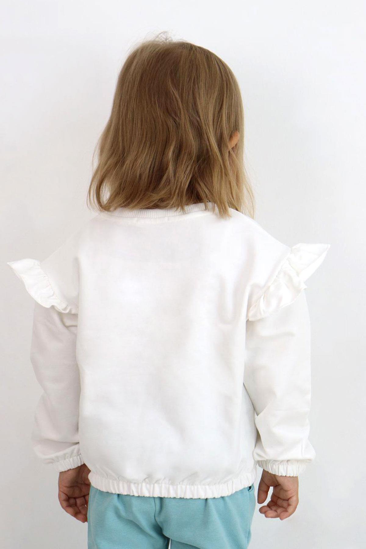 Breeze Kız Çocuk Sweatshirt Renkli Yazı Baskılı Beli Lastikli Ekru (3-7 Yaş)