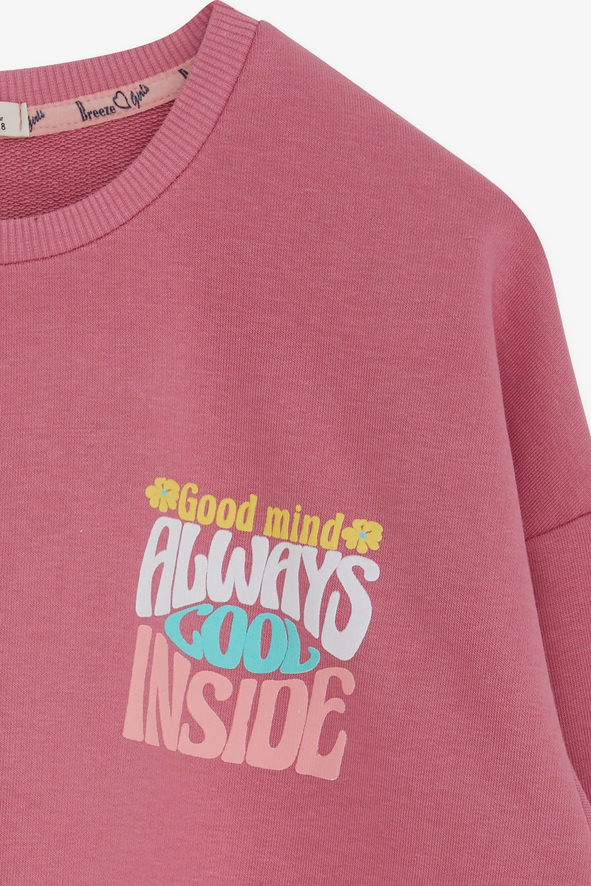 Breeze Kız Çocuk Sweatshirt Renkli Yazı Baskılı Vişne Çürüğü (8-14 Yaş)