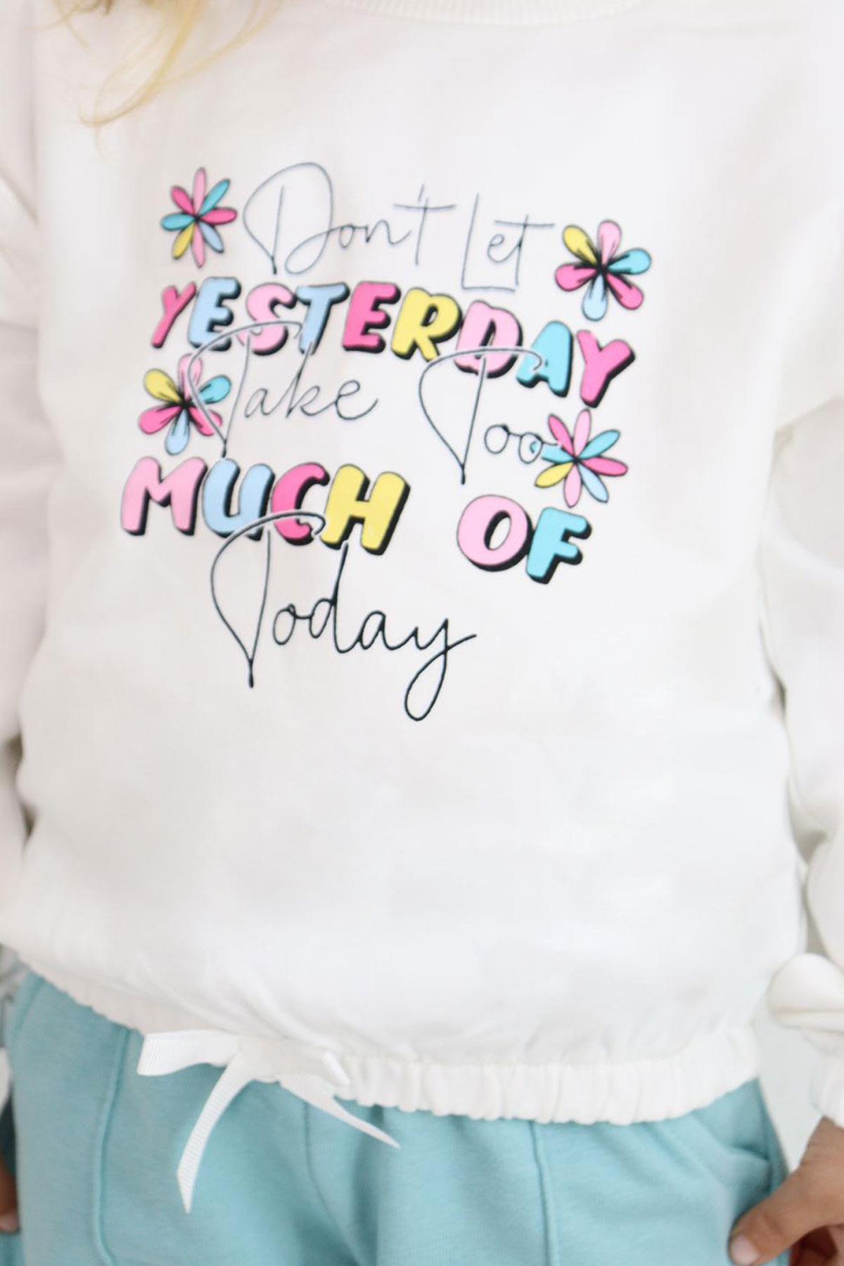 Breeze Kız Çocuk Sweatshirt Renkli Yazı Baskılı Beli Lastikli Ekru (3-7 Yaş)