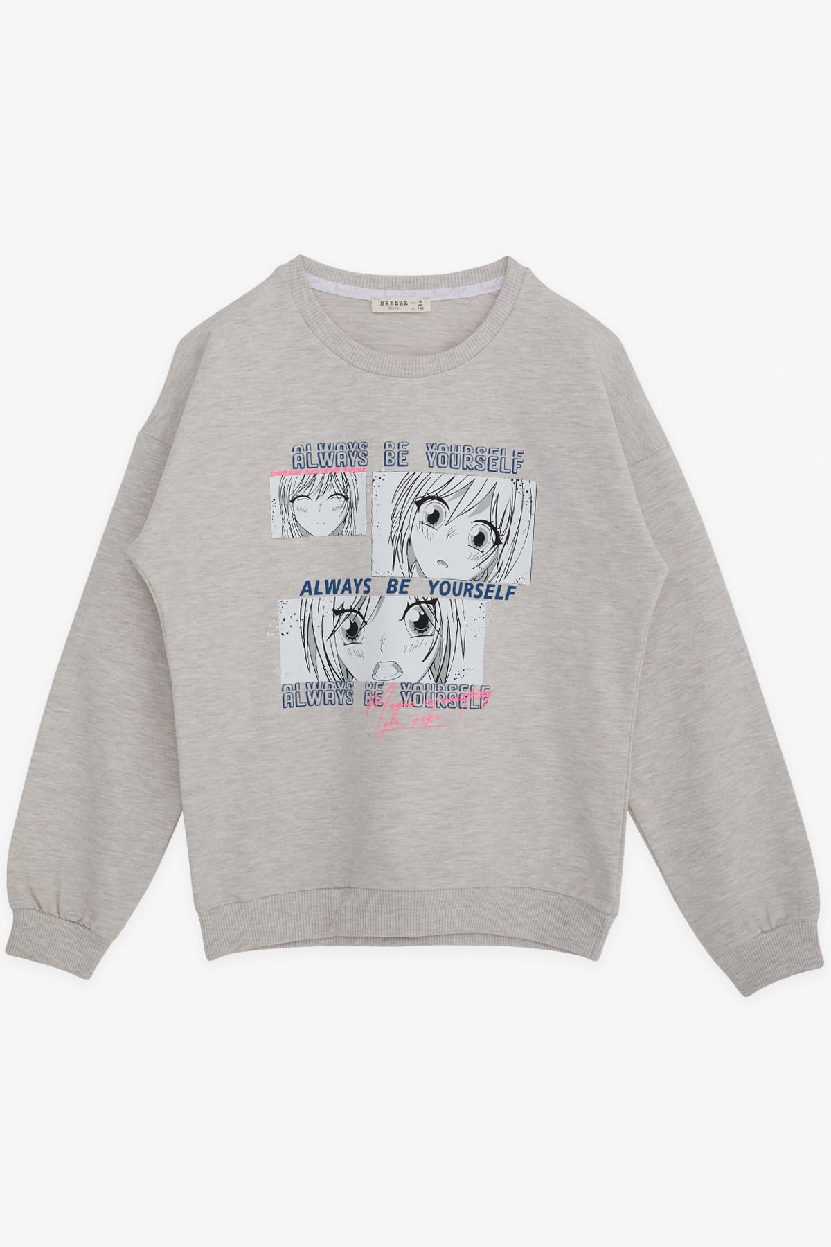 Breeze Kız Çocuk Sweatshirt Şaşkın Kız Baskılı Bej Melanj (9-14 Yaş)
