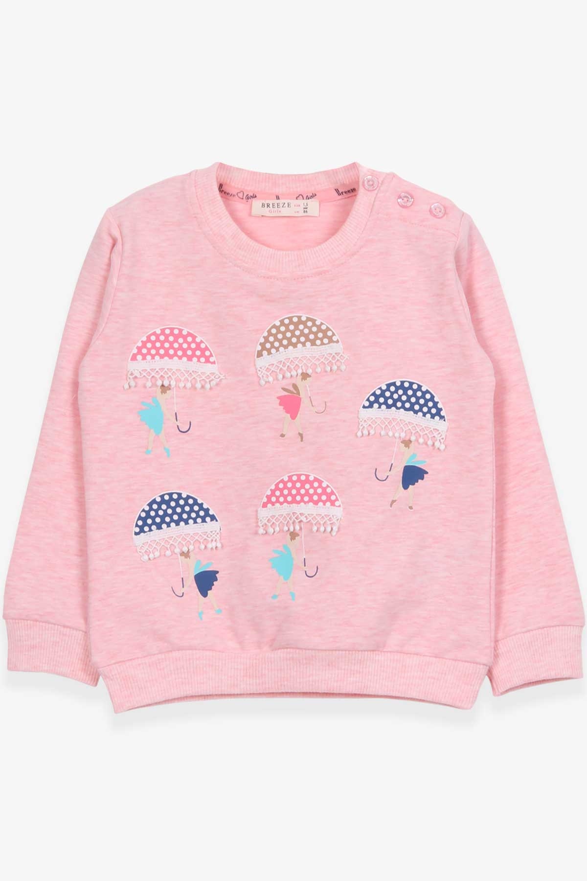 Breeze Kız Çocuk Sweatshirt Şemsiyeli Kız Baskılı Somon Melanj (1.5-5 Yaş)