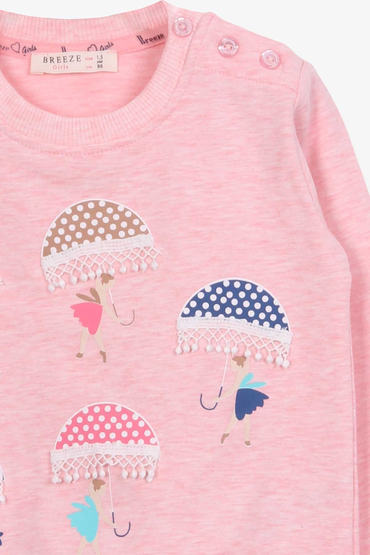 Breeze Kız Çocuk Sweatshirt Şemsiyeli Kız Baskılı Somon Melanj (1.5-5 Yaş)