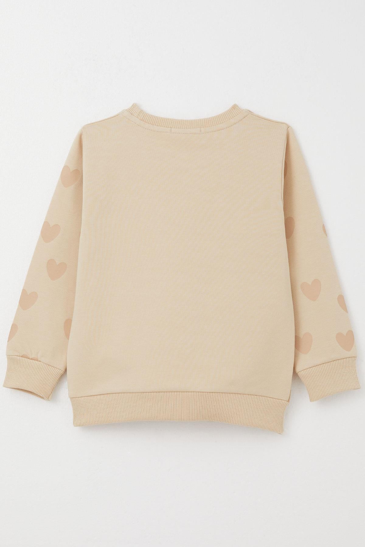 Breeze Kız Çocuk Sweatshirt Sevgi Temalı Kalp Desenli Bej (3-5 Yaş)
