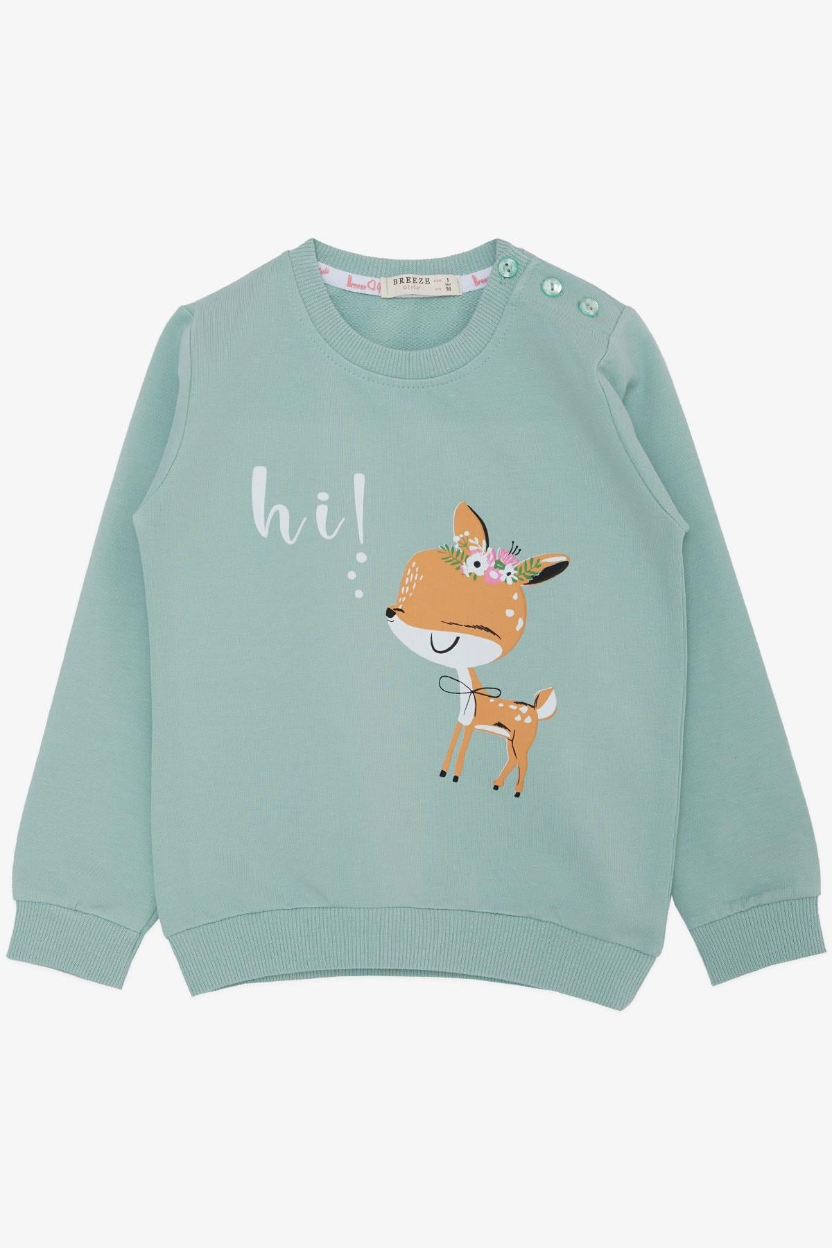 Breeze Kız Çocuk Sweatshirt Sevimli Ceylan Taçlı Ceylancık Baskılı Mint Yeşili (1.5-5 Yaş)