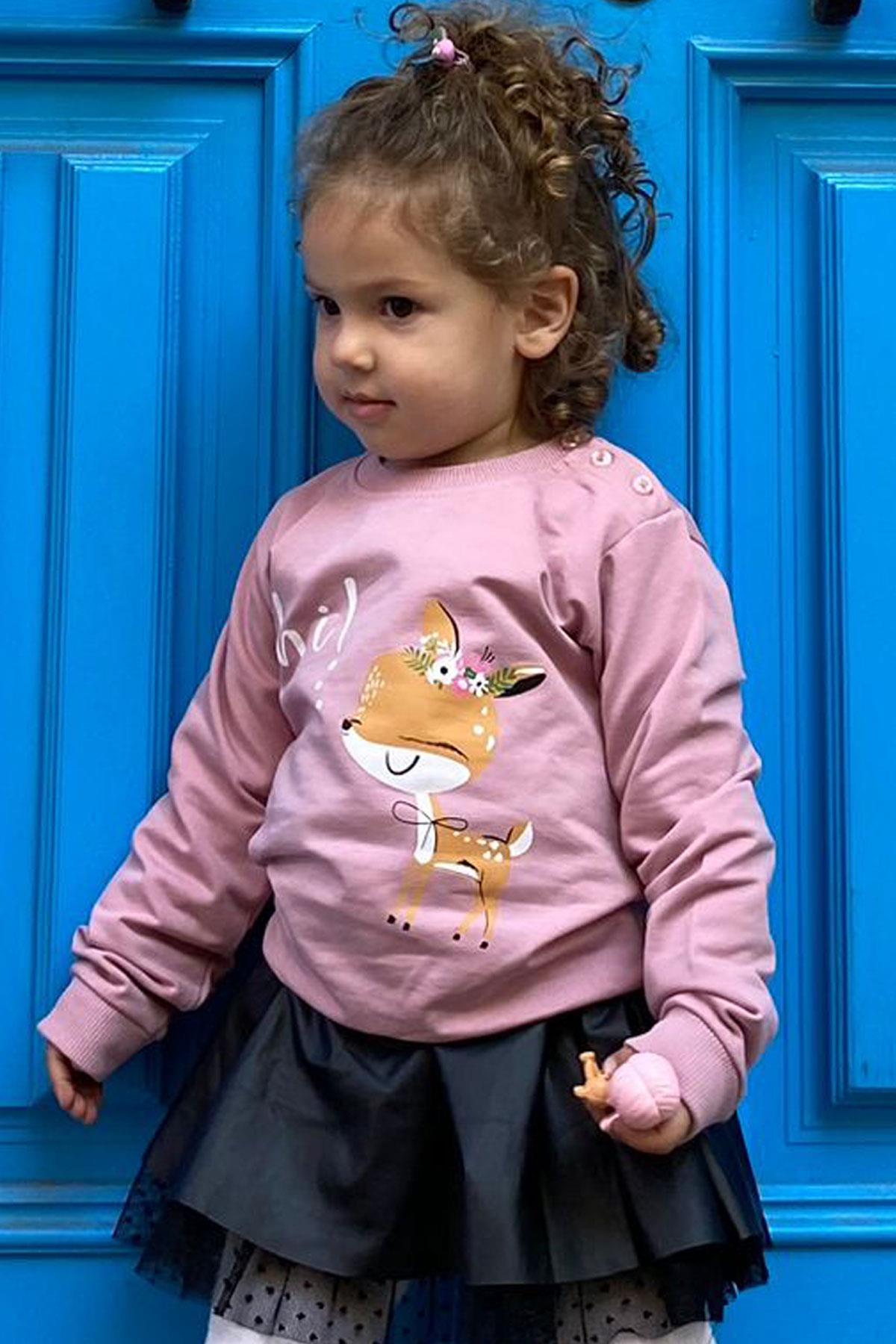 Breeze Kız Çocuk Sweatshirt Sevimli Ceylan Taçlı Ceylancık Baskılı Lila (1.5-3 Yaş)