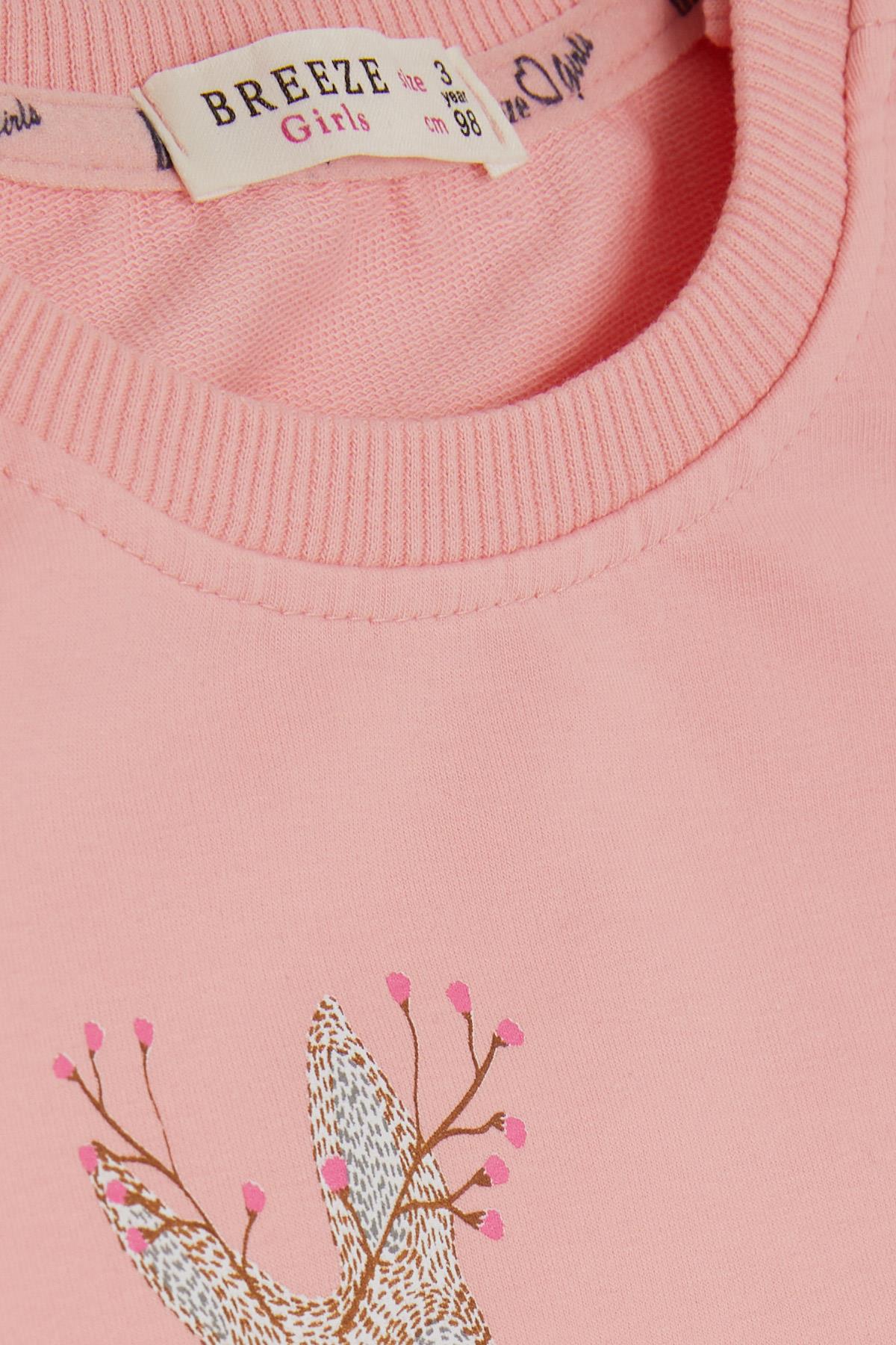 Breeze Kız Çocuk Sweatshirt Sevimli Ceylan Baskılı Pembe (1.5-5 Yaş)