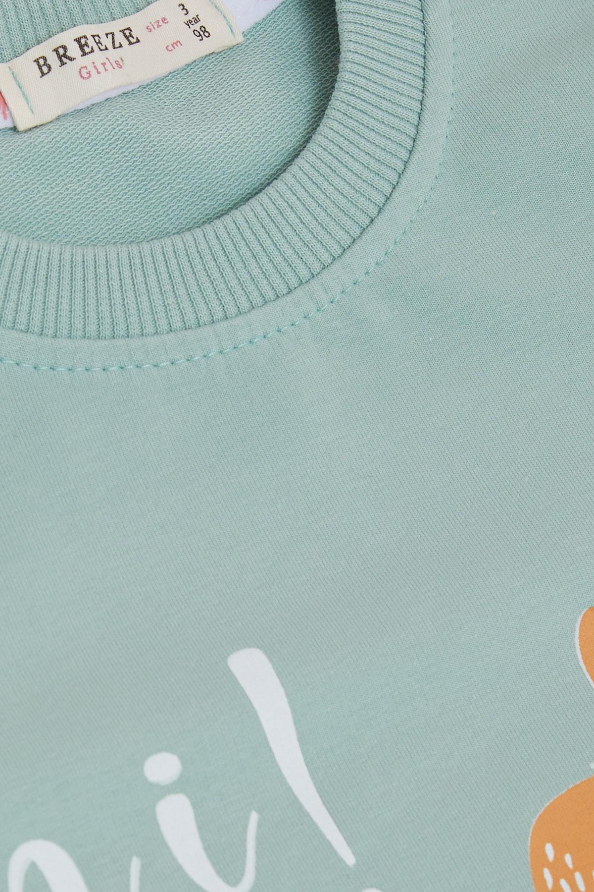 Breeze Kız Çocuk Sweatshirt Sevimli Ceylan Taçlı Ceylancık Baskılı Mint Yeşili (1.5-5 Yaş)