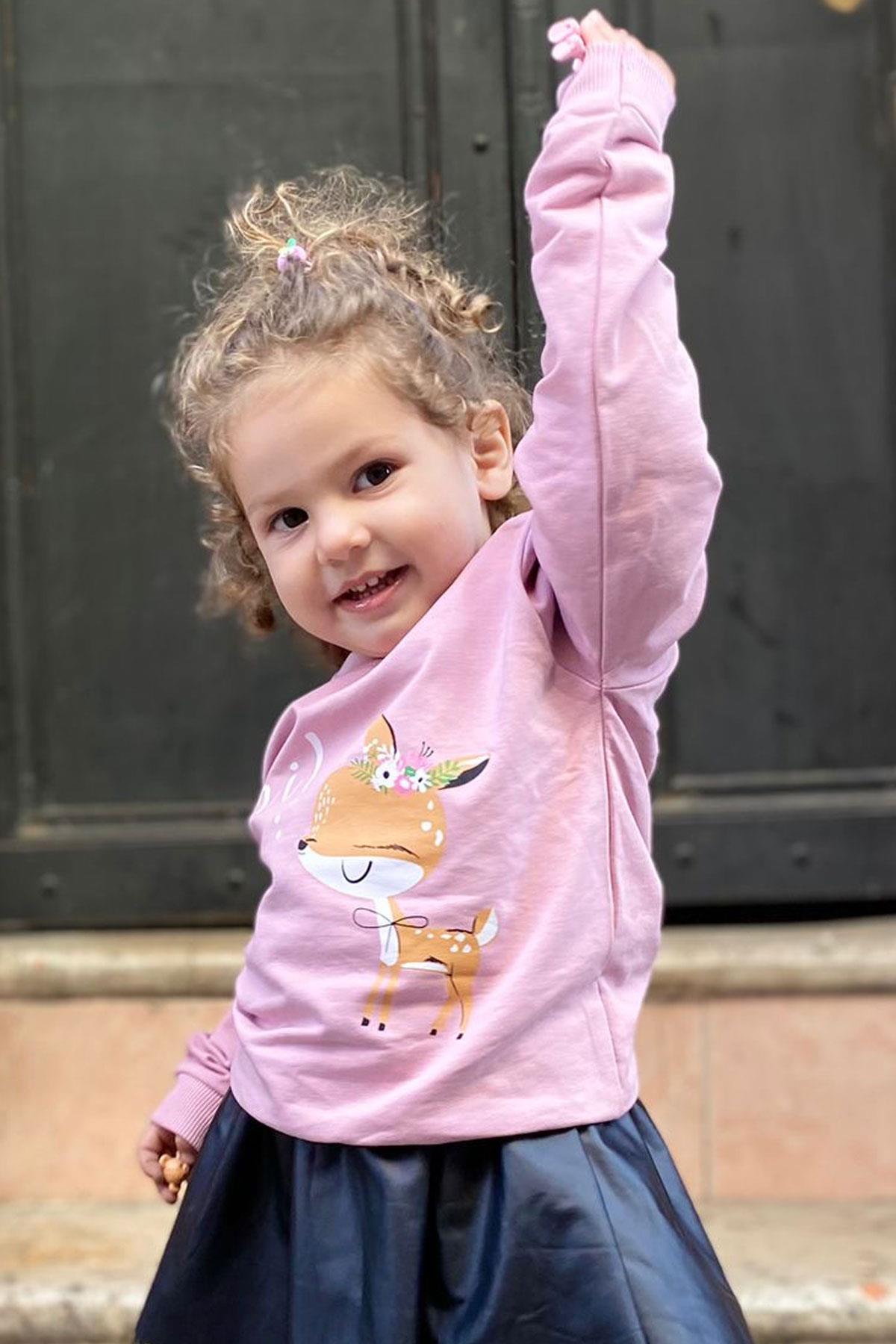 Breeze Kız Çocuk Sweatshirt Sevimli Ceylan Taçlı Ceylancık Baskılı Lila (1.5-3 Yaş)