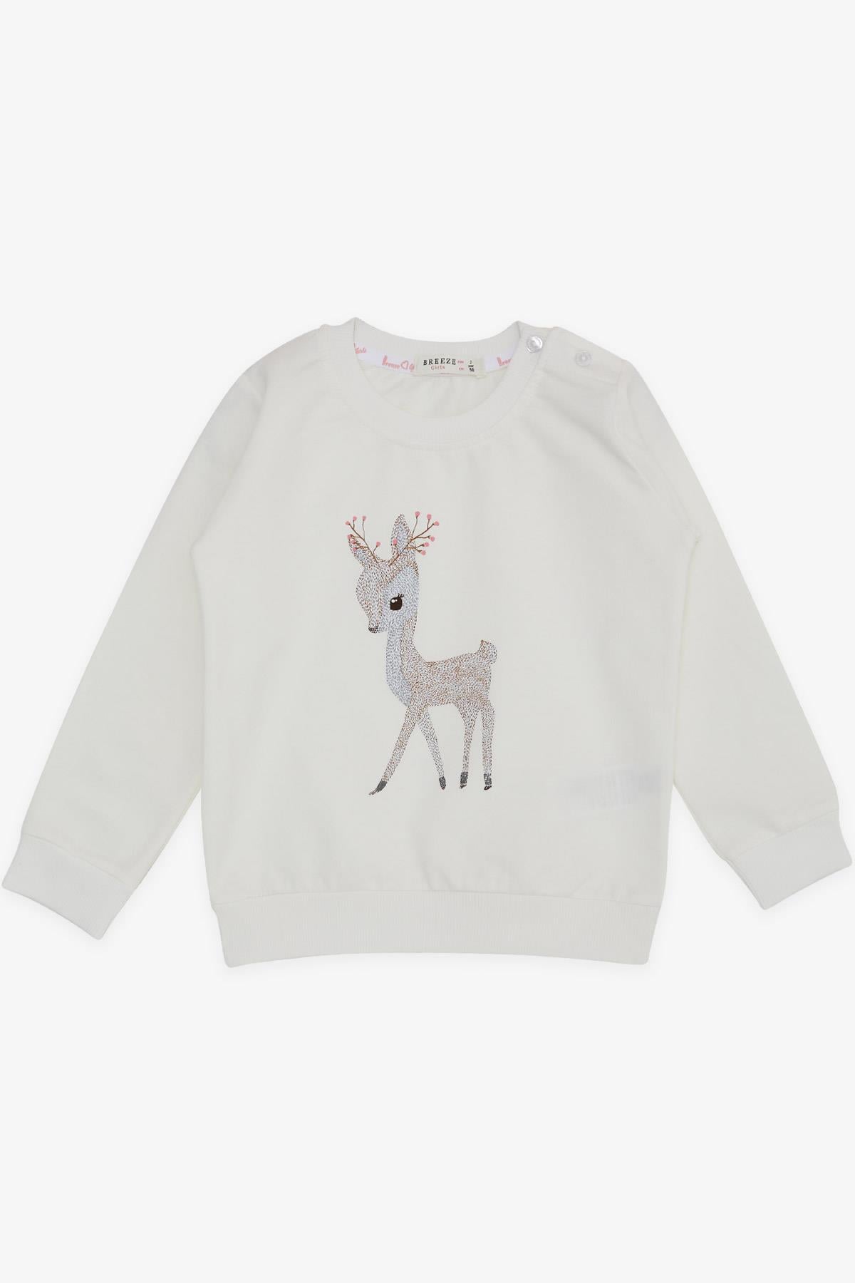 Breeze Kız Çocuk Sweatshirt Sevimli Ceylan Baskılı Ekru (1.5-5 Yaş)
