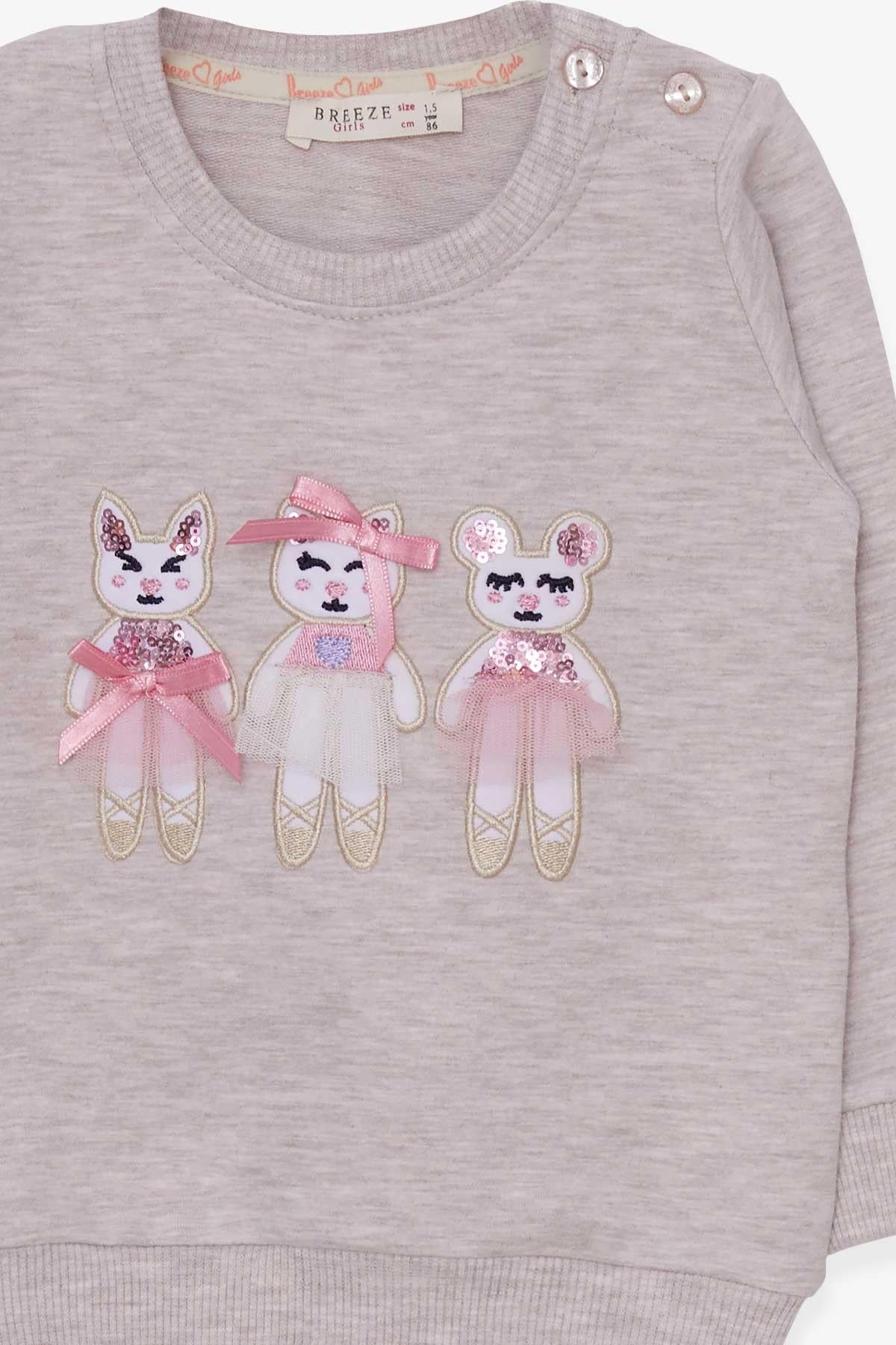 Breeze Kız Çocuk Sweatshirt Sevimli Hayvancıklar Baskılı Bej Melanj (1.5-5 Yaş)