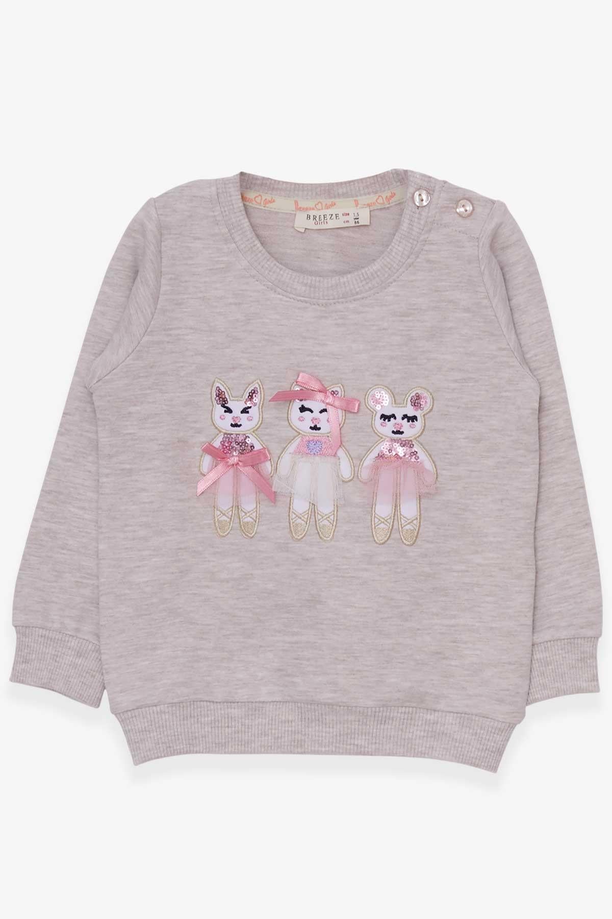 Breeze Kız Çocuk Sweatshirt Sevimli Hayvancıklar Baskılı Bej Melanj (1.5-5 Yaş)