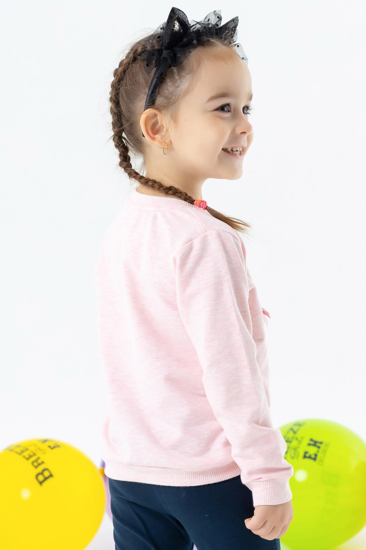 Breeze Kız Çocuk Sweatshirt Sevimli Hayvancıklar Baskılı Somon Melanj (1.5-5 Yaş)