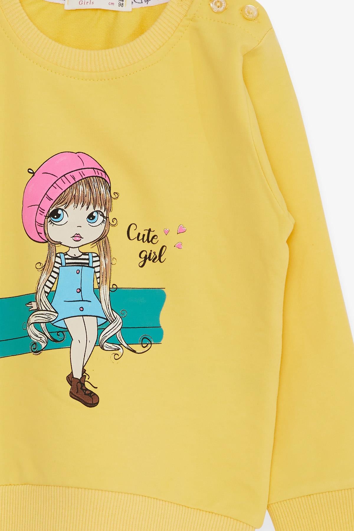 Breeze Kız Çocuk Sweatshirt Sevimli Kız Baskılı Sarı (1.5-5 Yaş)