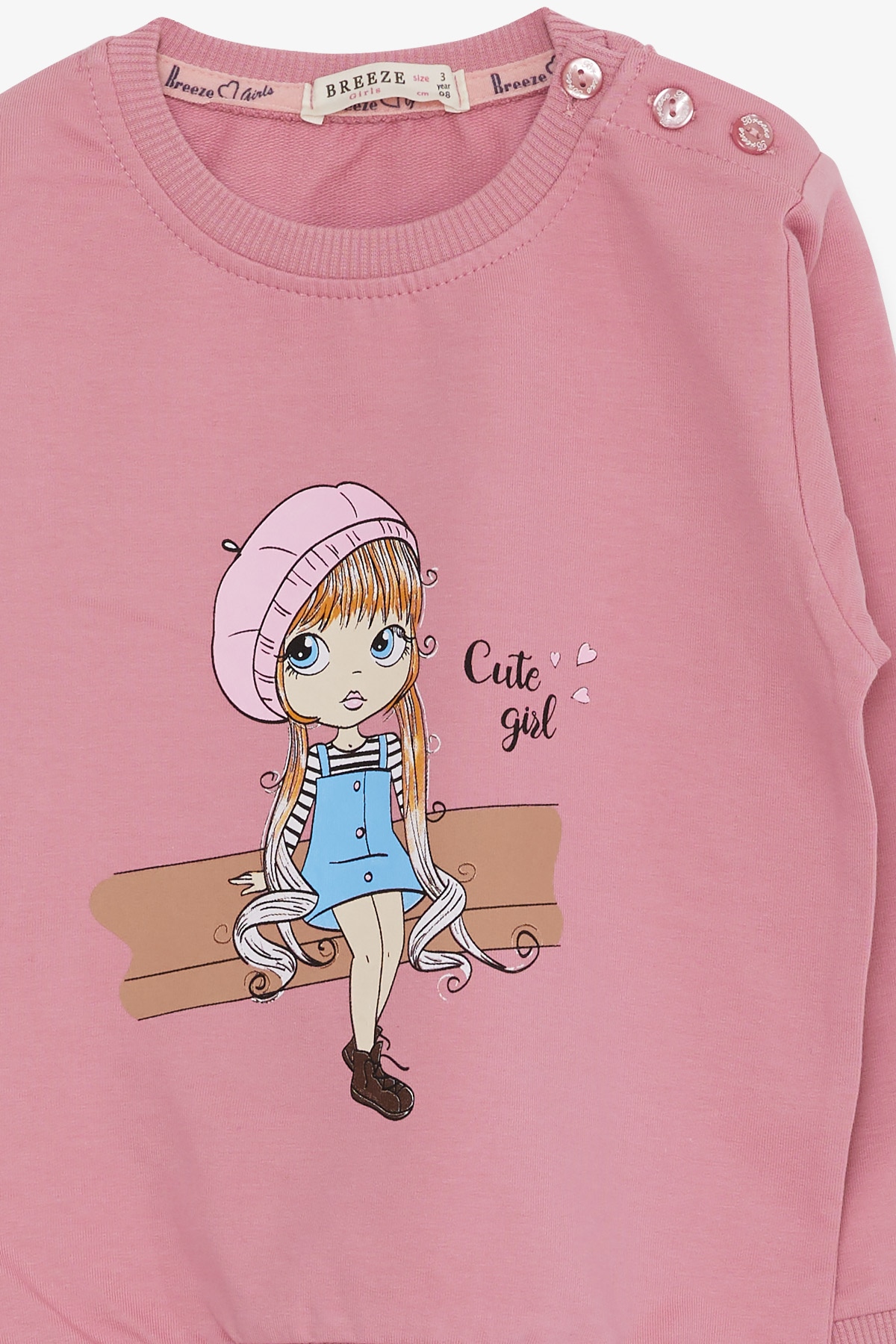 Breeze Kız Çocuk Sweatshirt Sevimli Kız Baskılı Gülkurusu (1.5-5 Yaş)