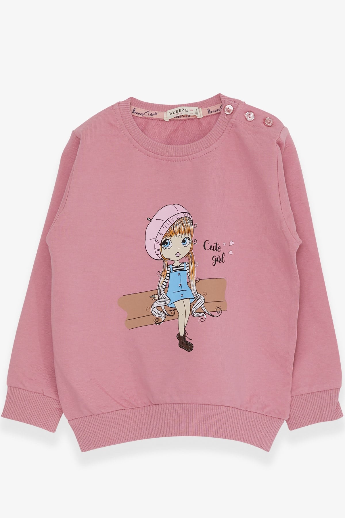 Breeze Kız Çocuk Sweatshirt Sevimli Kız Baskılı Gülkurusu (1.5-5 Yaş)