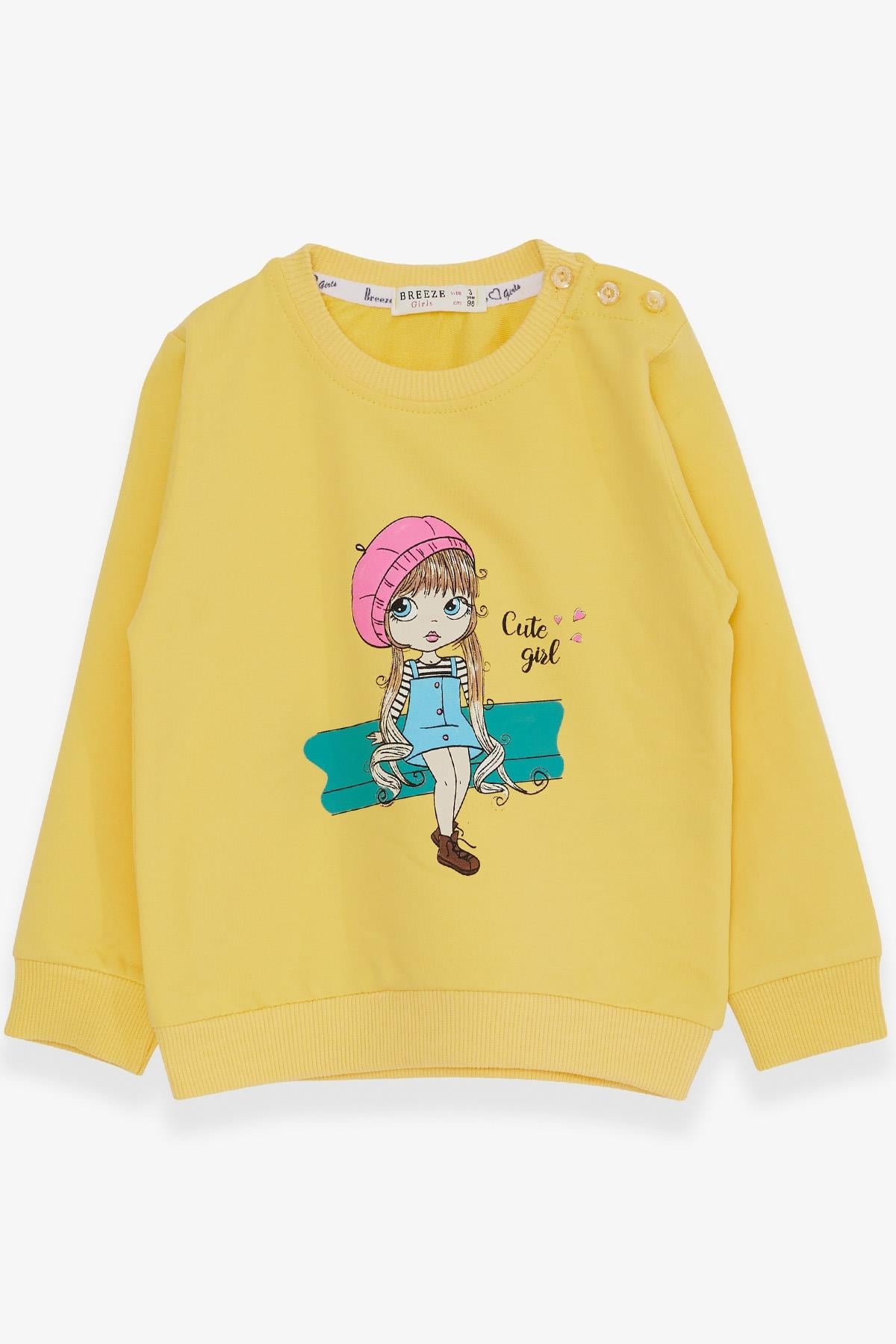 Breeze Kız Çocuk Sweatshirt Sevimli Kız Baskılı Sarı (1.5-5 Yaş)