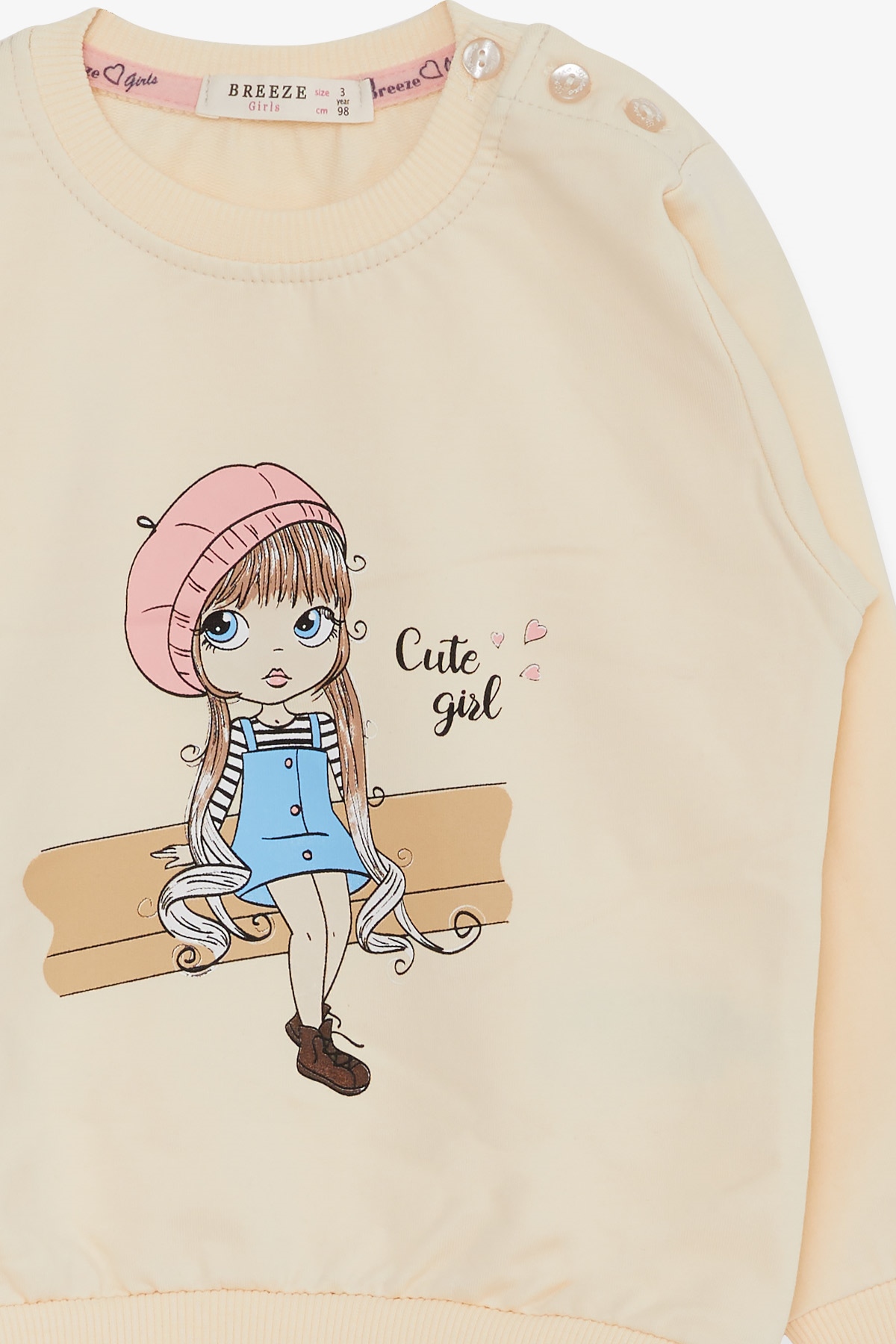 Breeze Kız Çocuk Sweatshirt Sevimli Kız Baskılı Krem (1.5-5 Yaş)