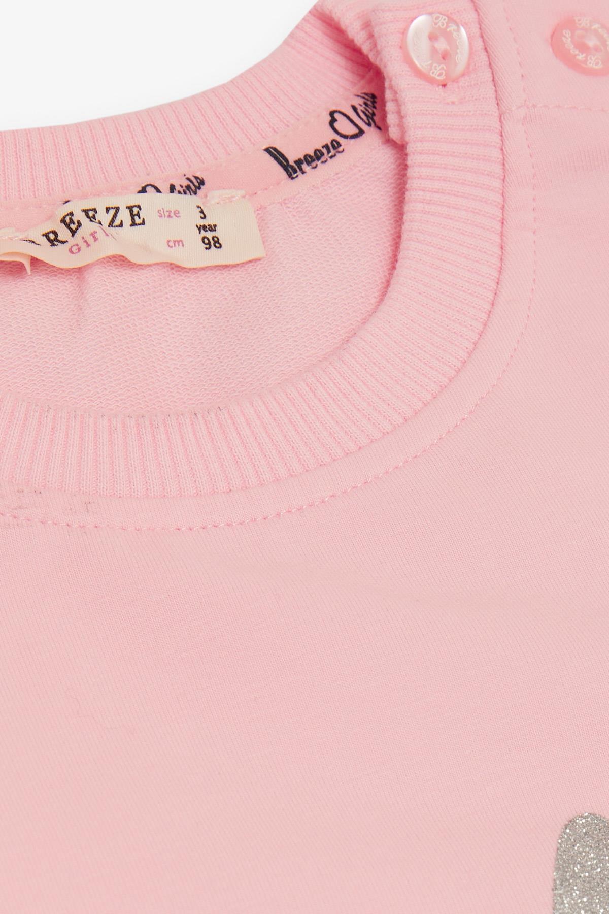 Breeze Kız Çocuk Sweatshirt Sevimli Simli Tavşancık Baskılı Pembe (1.5-5 Yaş)