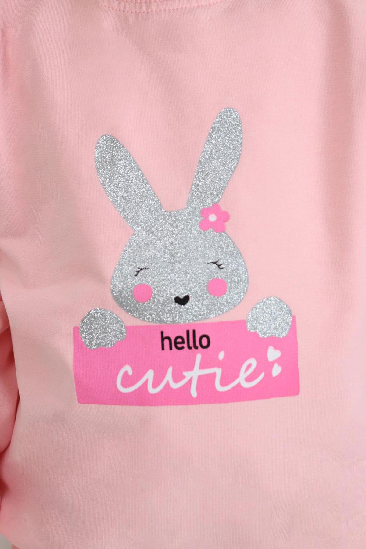Breeze Kız Çocuk Sweatshirt Sevimli Simli Tavşancık Baskılı Pembe (1.5-5 Yaş)