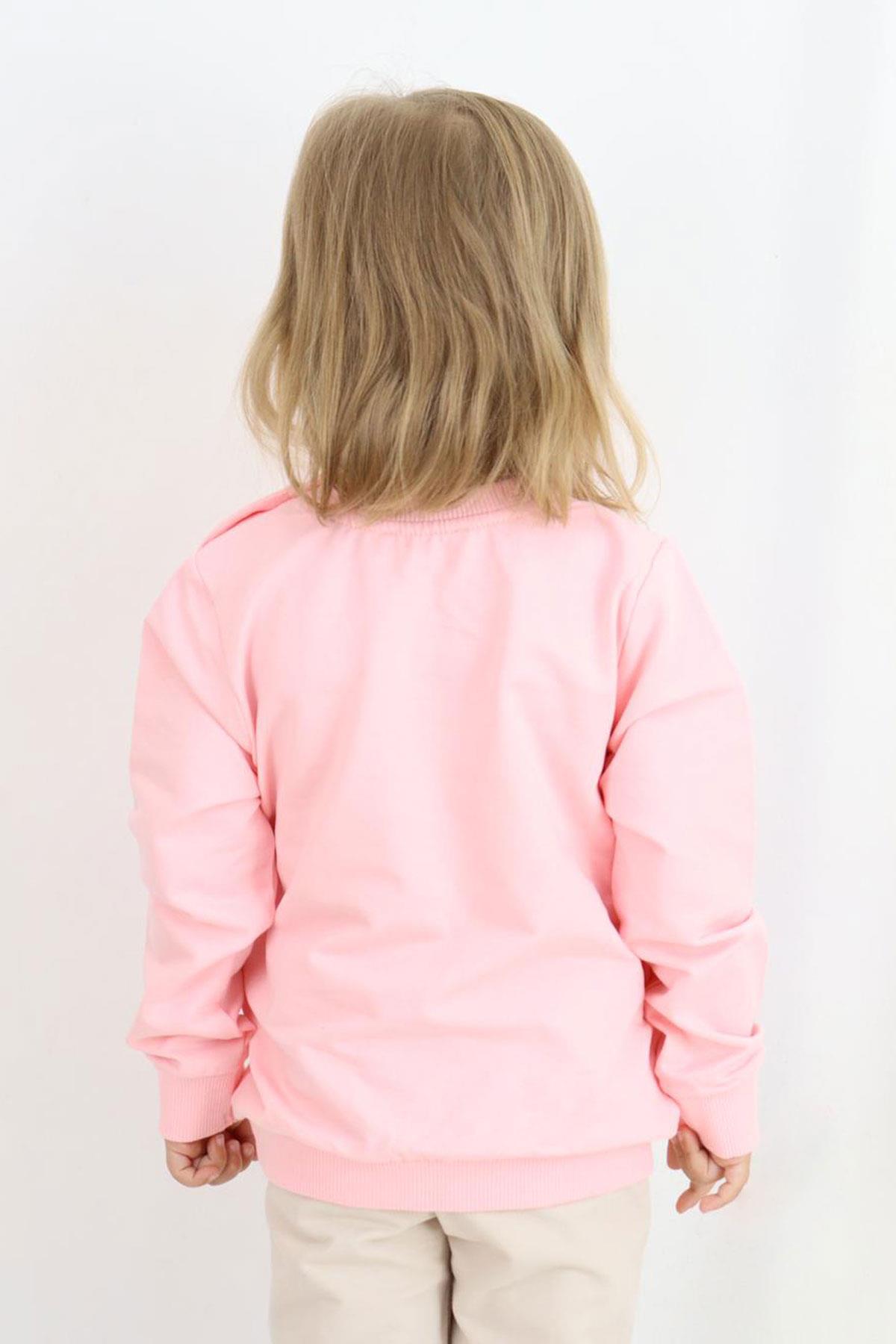 Breeze Kız Çocuk Sweatshirt Sevimli Simli Tavşancık Baskılı Pembe (1.5-5 Yaş)