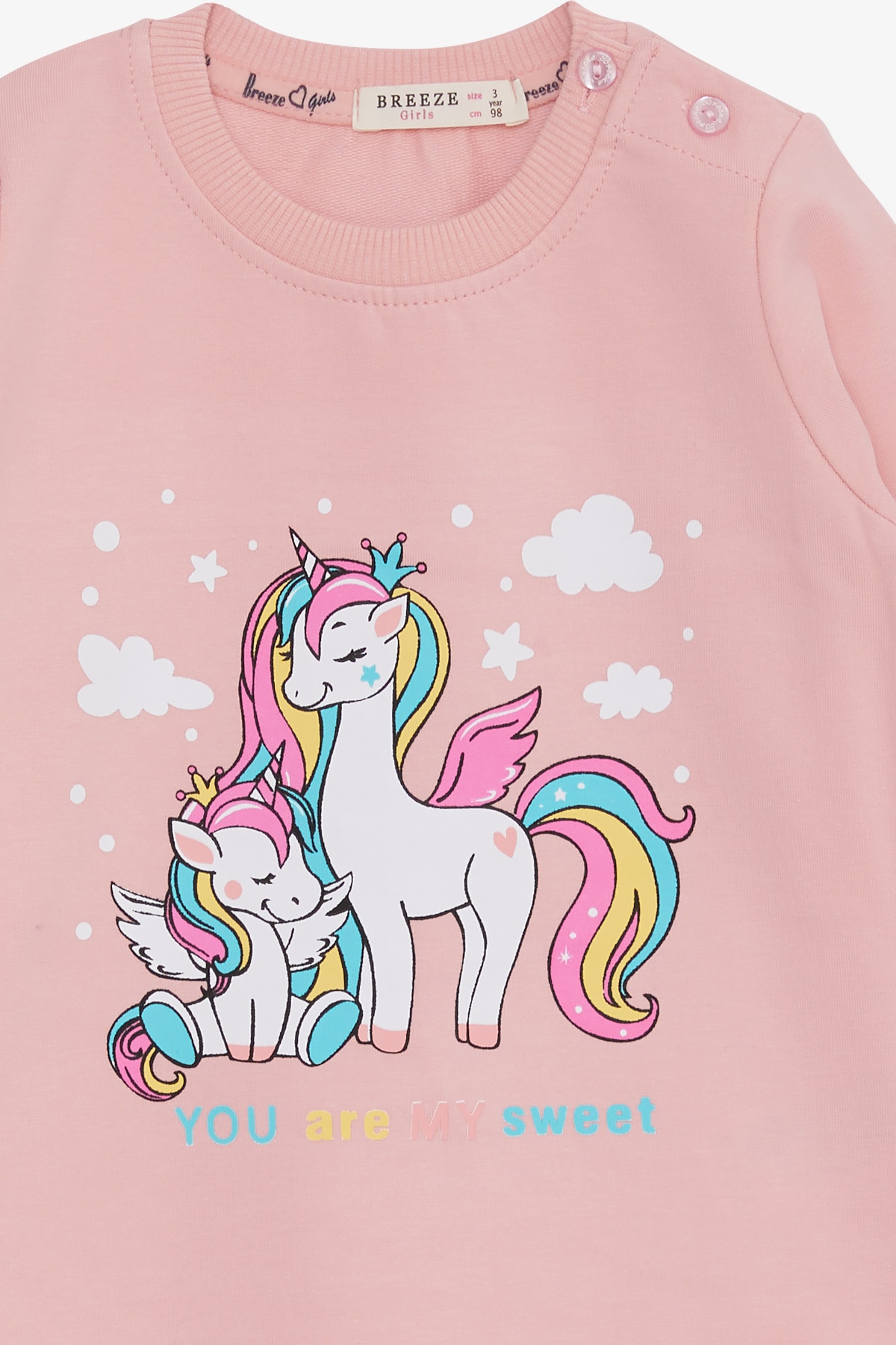Breeze Kız Çocuk Sweatshirt Sevimli Unicorn Baskılı Pudra (1-4 Yaş)