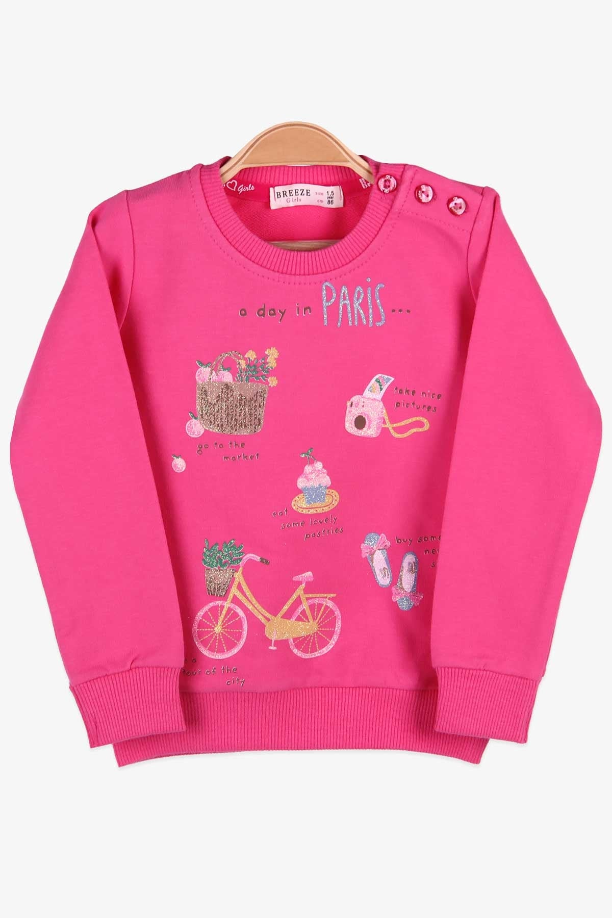 Breeze Kız Çocuk Sweatshirt Simli Baskılı Pembe (1.5 Yaş)