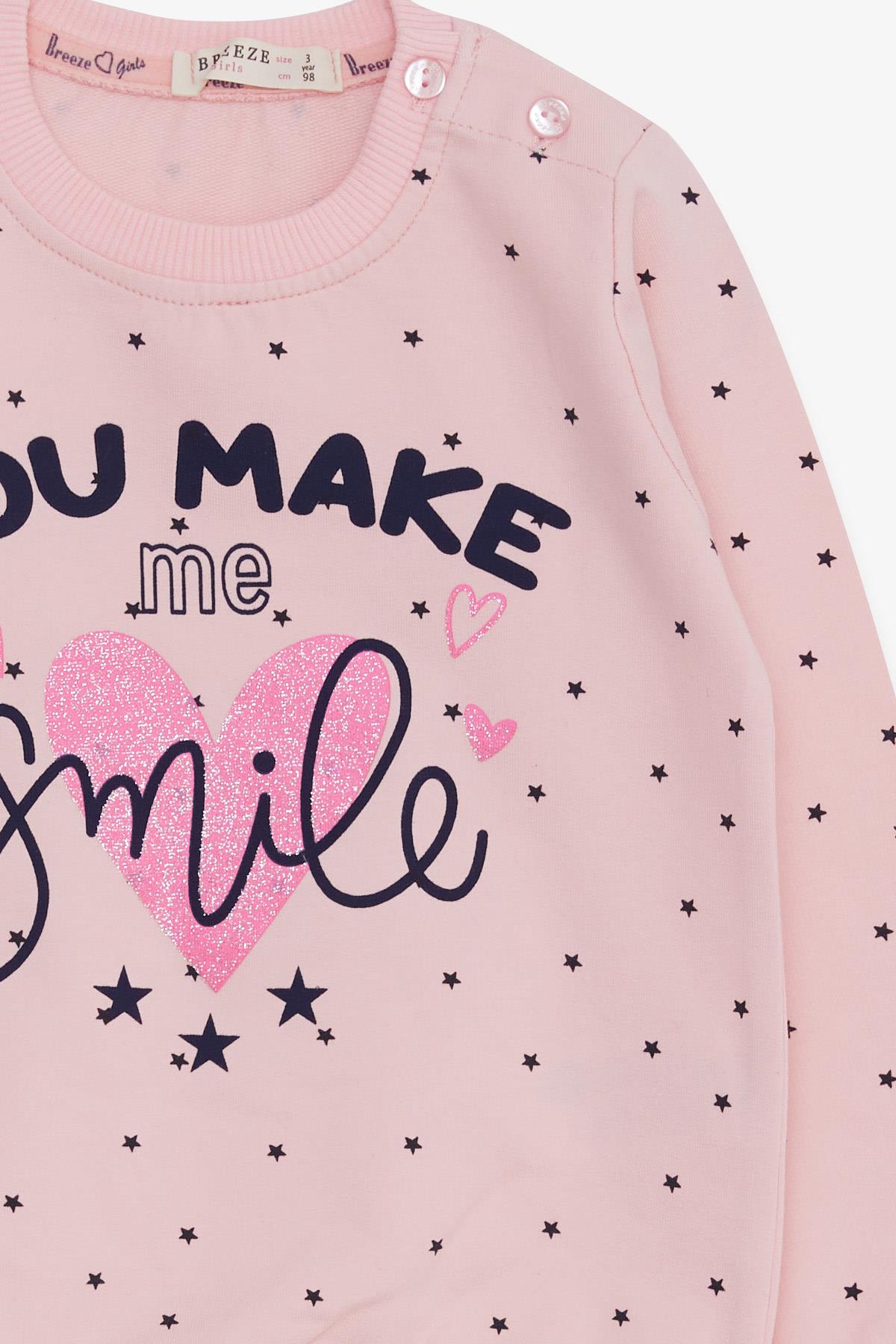 Breeze Kız Çocuk Sweatshirt Simli Kalp Baskılı Pembe (2-6 Yaş)